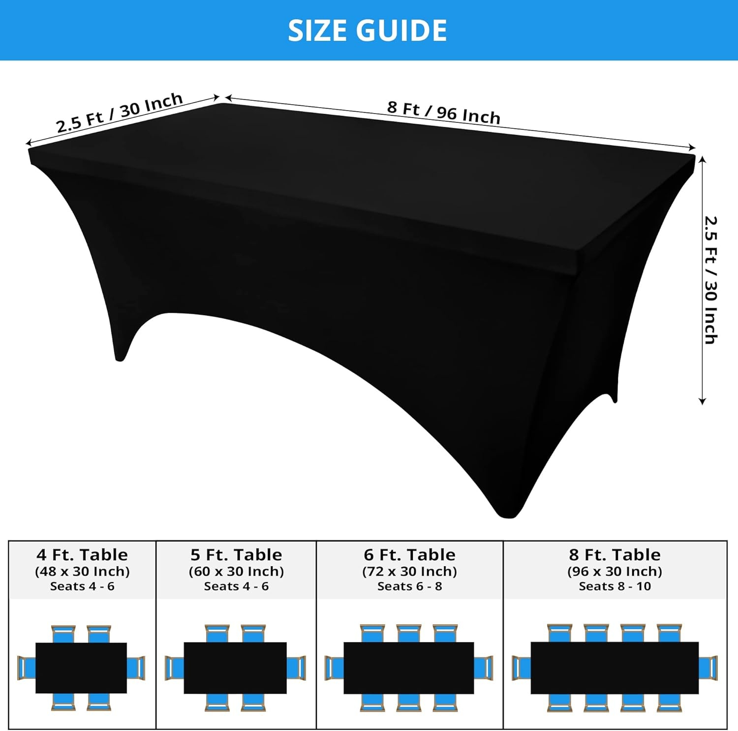 image:imageUtopia Kitchen Spandex Tablecloth 1 Pack 4FT Black Tight Fitted Washable and Wrinkle Resistant Stretch Rectangular Patio Table Cover for Event Wedding Banquet amp Parties 48Lx30Wx30H InchBlack