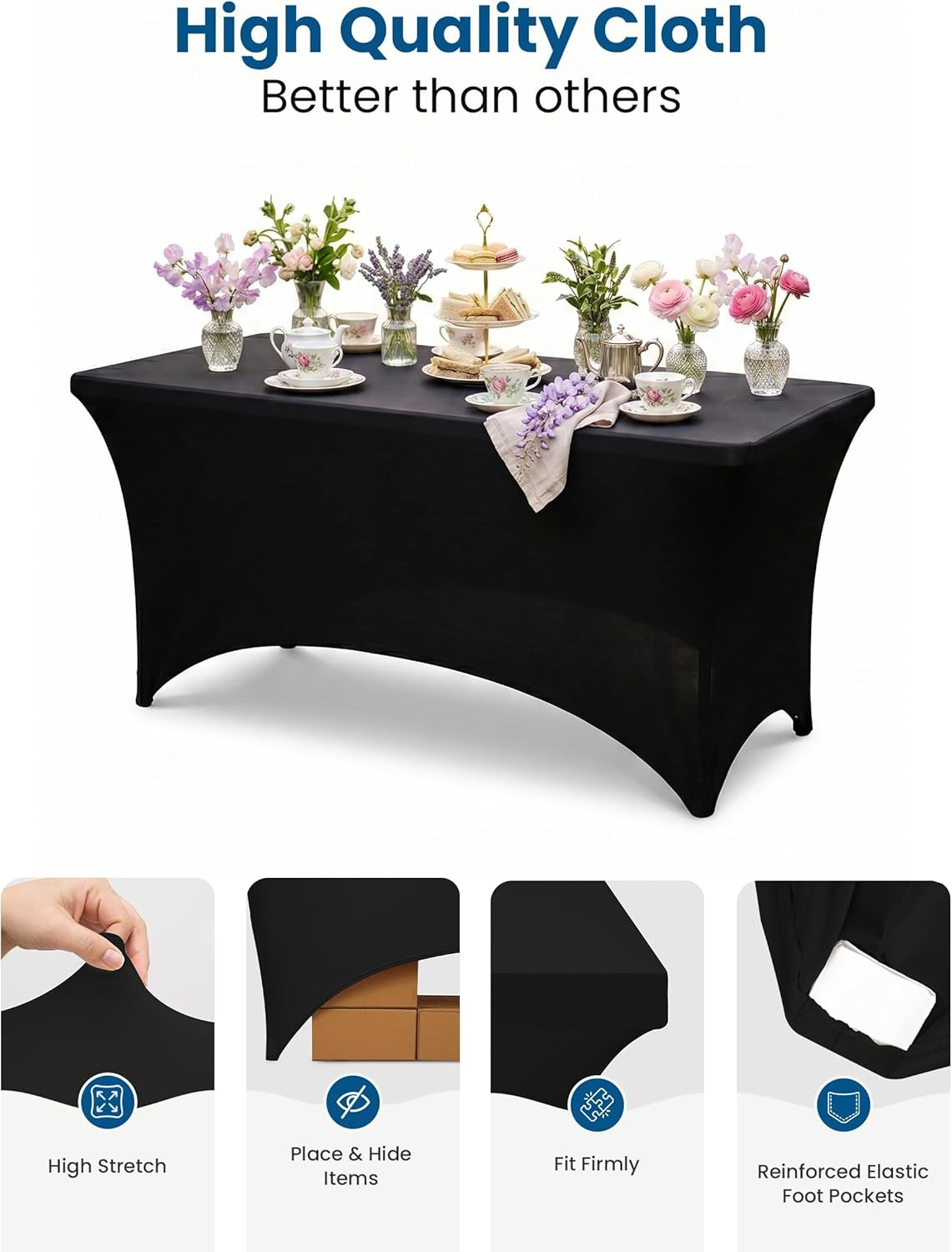 image:imageUtopia Kitchen Spandex Tablecloth 1 Pack 4FT Black Tight Fitted Washable and Wrinkle Resistant Stretch Rectangular Patio Table Cover for Event Wedding Banquet amp Parties 48Lx30Wx30H InchBlack