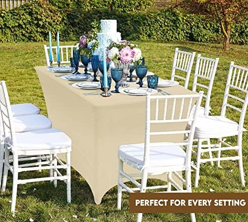 image:imageUtopia Kitchen Spandex Tablecloth 1 Pack 4FT Black Tight Fitted Washable and Wrinkle Resistant Stretch Rectangular Patio Table Cover for Event Wedding Banquet amp Parties 48Lx30Wx30H InchChampagne