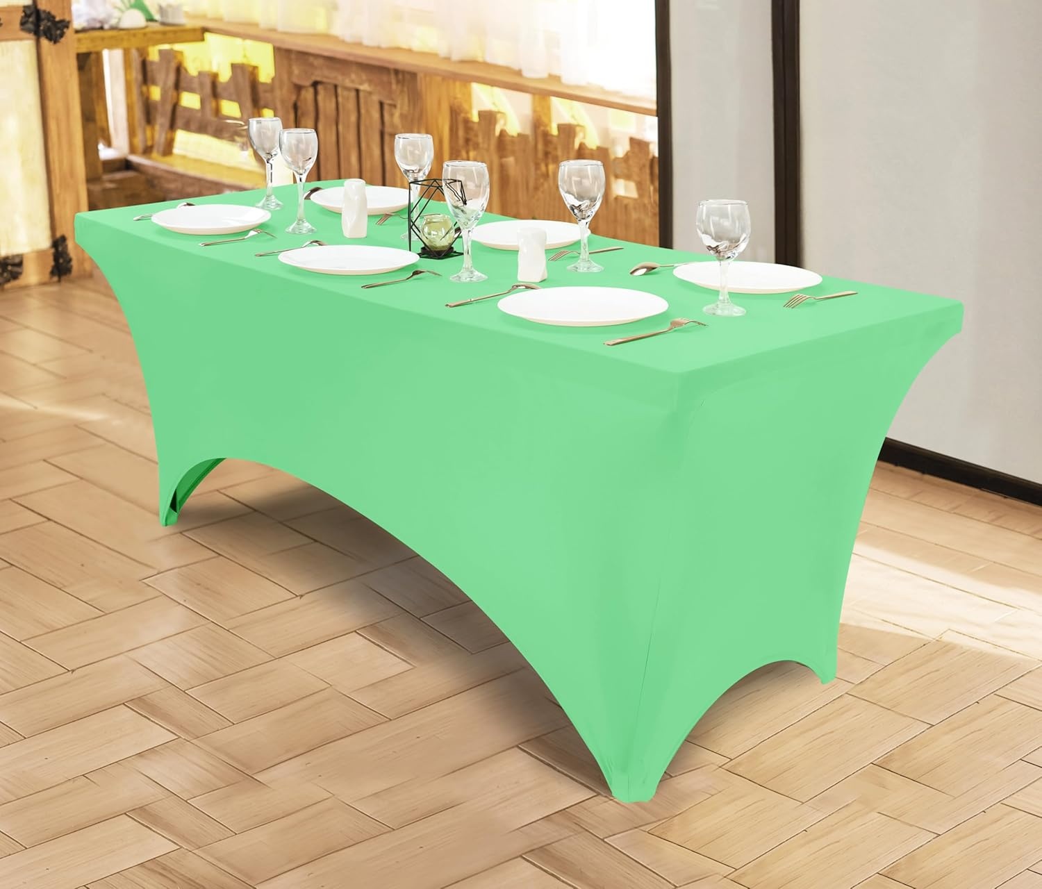 image:imageUtopia Kitchen Spandex Tablecloth 1 Pack 4FT Black Tight Fitted Washable and Wrinkle Resistant Stretch Rectangular Patio Table Cover for Event Wedding Banquet amp Parties 48Lx30Wx30H InchBright Green