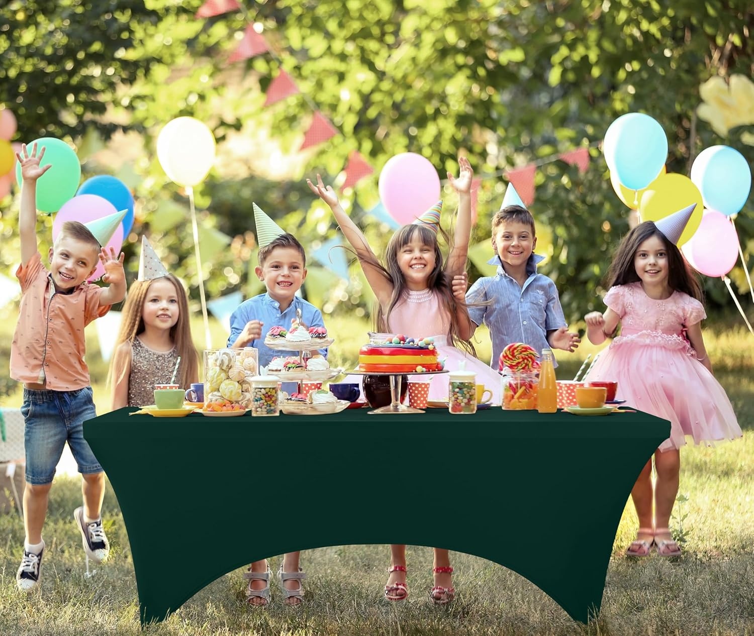 image:imageUtopia Kitchen Spandex Tablecloth 1 Pack 4FT Black Tight Fitted Washable and Wrinkle Resistant Stretch Rectangular Patio Table Cover for Event Wedding Banquet amp Parties 48Lx30Wx30H InchHunter Green
