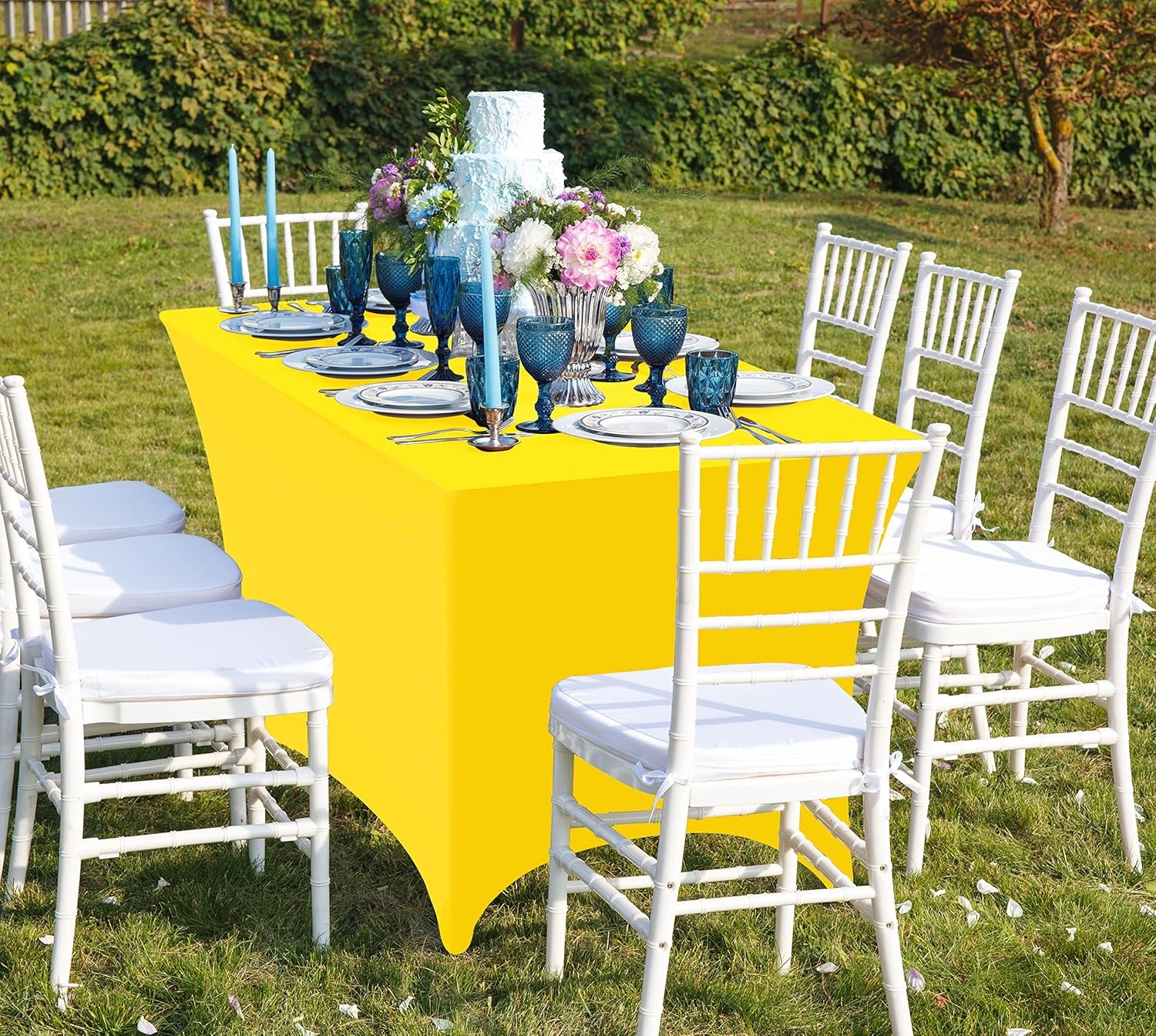 image:imageUtopia Kitchen Spandex Tablecloth 1 Pack 4FT Black Tight Fitted Washable and Wrinkle Resistant Stretch Rectangular Patio Table Cover for Event Wedding Banquet amp Parties 48Lx30Wx30H InchYellow