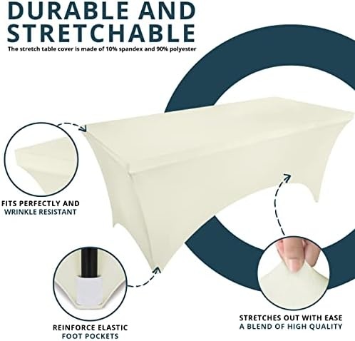 image:imageUtopia Kitchen Spandex Tablecloth 1 Pack 4FT Black Tight Fitted Washable and Wrinkle Resistant Stretch Rectangular Patio Table Cover for Event Wedding Banquet amp Parties 48Lx30Wx30H InchIvory