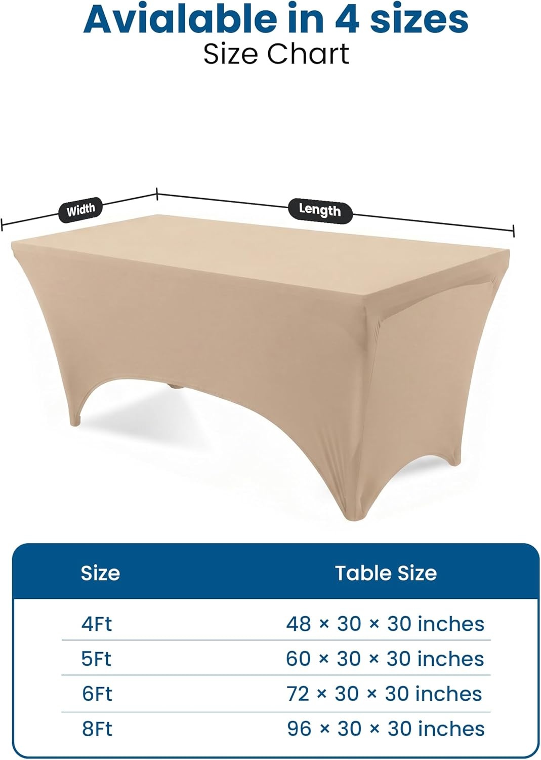image:imageUtopia Kitchen Spandex Tablecloth 1 Pack 4FT Black Tight Fitted Washable and Wrinkle Resistant Stretch Rectangular Patio Table Cover for Event Wedding Banquet amp Parties 48Lx30Wx30H InchChampagne