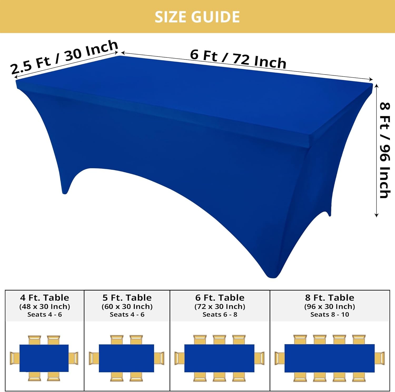 image:imageUtopia Kitchen Spandex Tablecloth 1 Pack 4FT Black Tight Fitted Washable and Wrinkle Resistant Stretch Rectangular Patio Table Cover for Event Wedding Banquet amp Parties 48Lx30Wx30H InchRoyal Blue