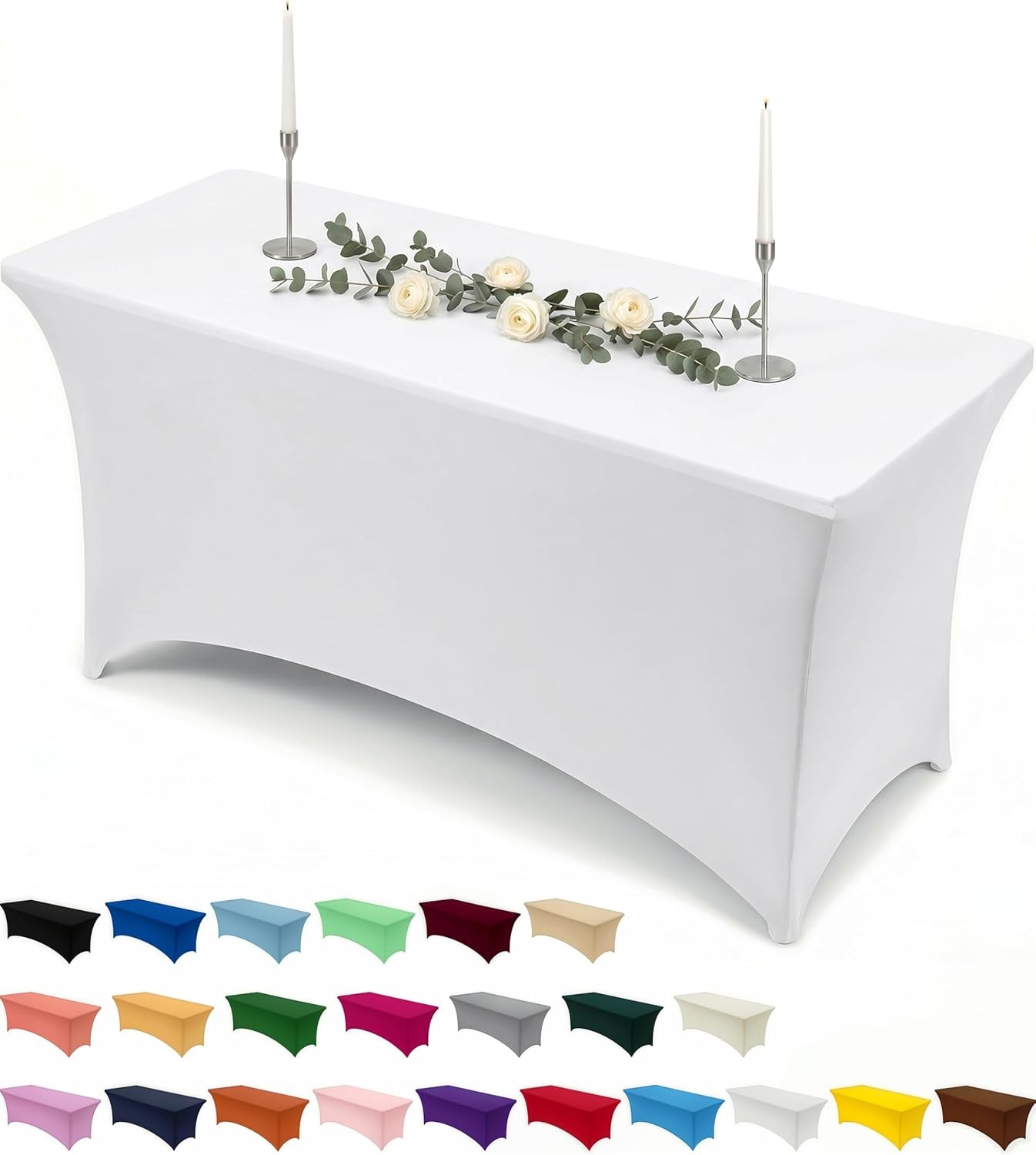 image:imageUtopia Kitchen Spandex Tablecloth 1 Pack 4FT Black Tight Fitted Washable and Wrinkle Resistant Stretch Rectangular Patio Table Cover for Event Wedding Banquet amp Parties 48Lx30Wx30H InchWhite