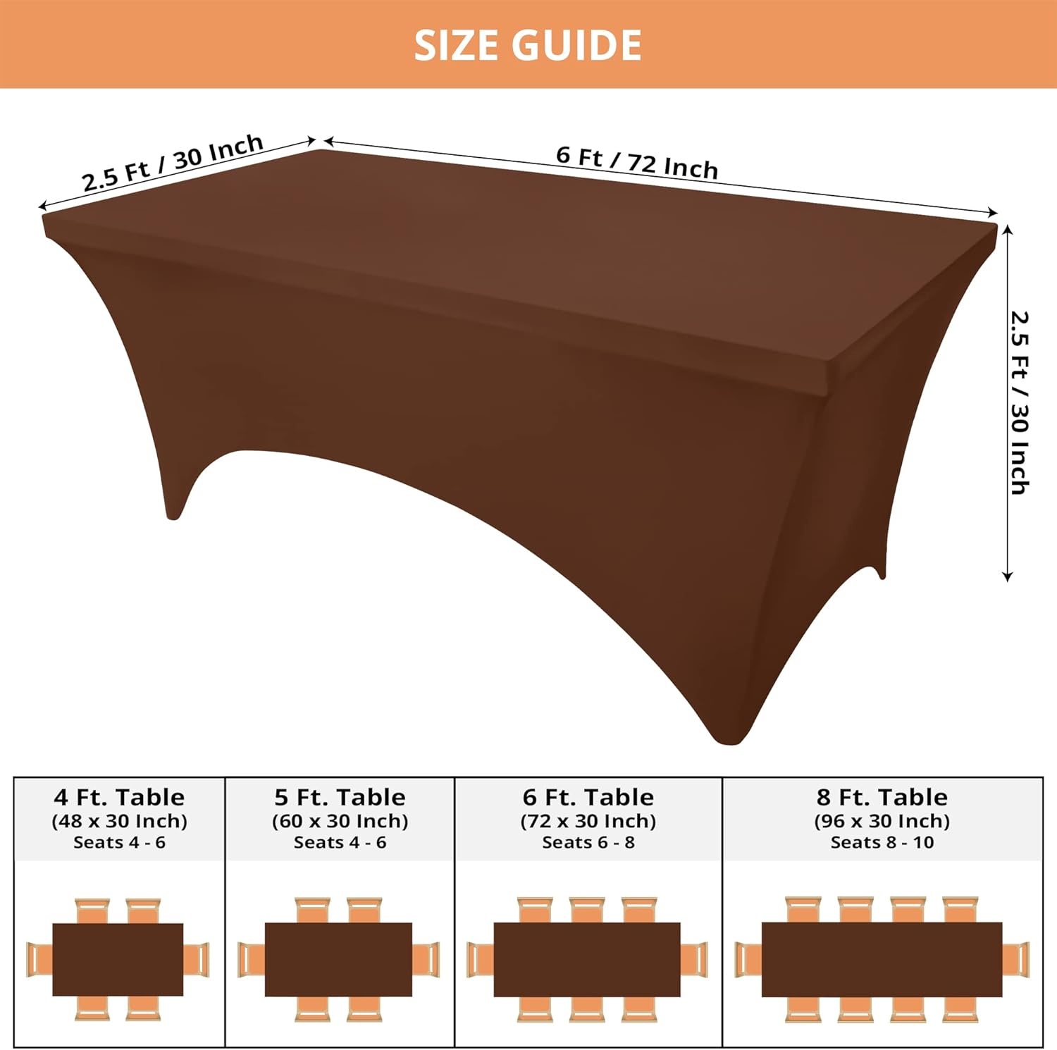 image:imageUtopia Kitchen Spandex Tablecloth 1 Pack 4FT Black Tight Fitted Washable and Wrinkle Resistant Stretch Rectangular Patio Table Cover for Event Wedding Banquet amp Parties 48Lx30Wx30H InchCoffee