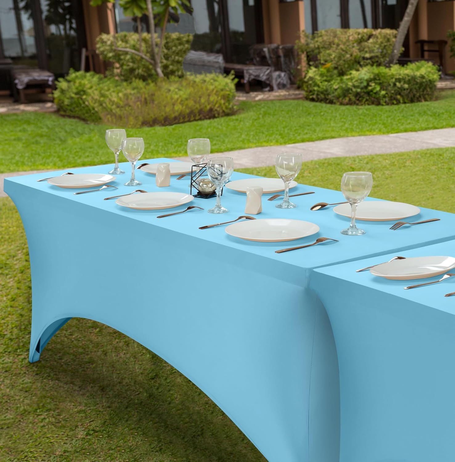 image:imageUtopia Kitchen Spandex Tablecloth 1 Pack 4FT Black Tight Fitted Washable and Wrinkle Resistant Stretch Rectangular Patio Table Cover for Event Wedding Banquet amp Parties 48Lx30Wx30H InchBlue Mist
