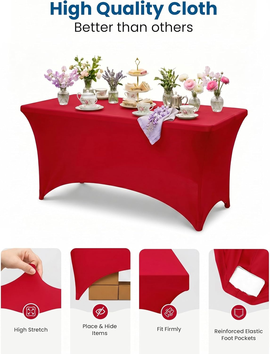image:imageUtopia Kitchen Spandex Tablecloth 1 Pack 4FT Black Tight Fitted Washable and Wrinkle Resistant Stretch Rectangular Patio Table Cover for Event Wedding Banquet amp Parties 48Lx30Wx30H InchRed