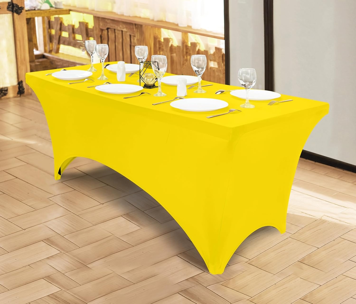 image:imageUtopia Kitchen Spandex Tablecloth 1 Pack 4FT Black Tight Fitted Washable and Wrinkle Resistant Stretch Rectangular Patio Table Cover for Event Wedding Banquet amp Parties 48Lx30Wx30H InchYellow