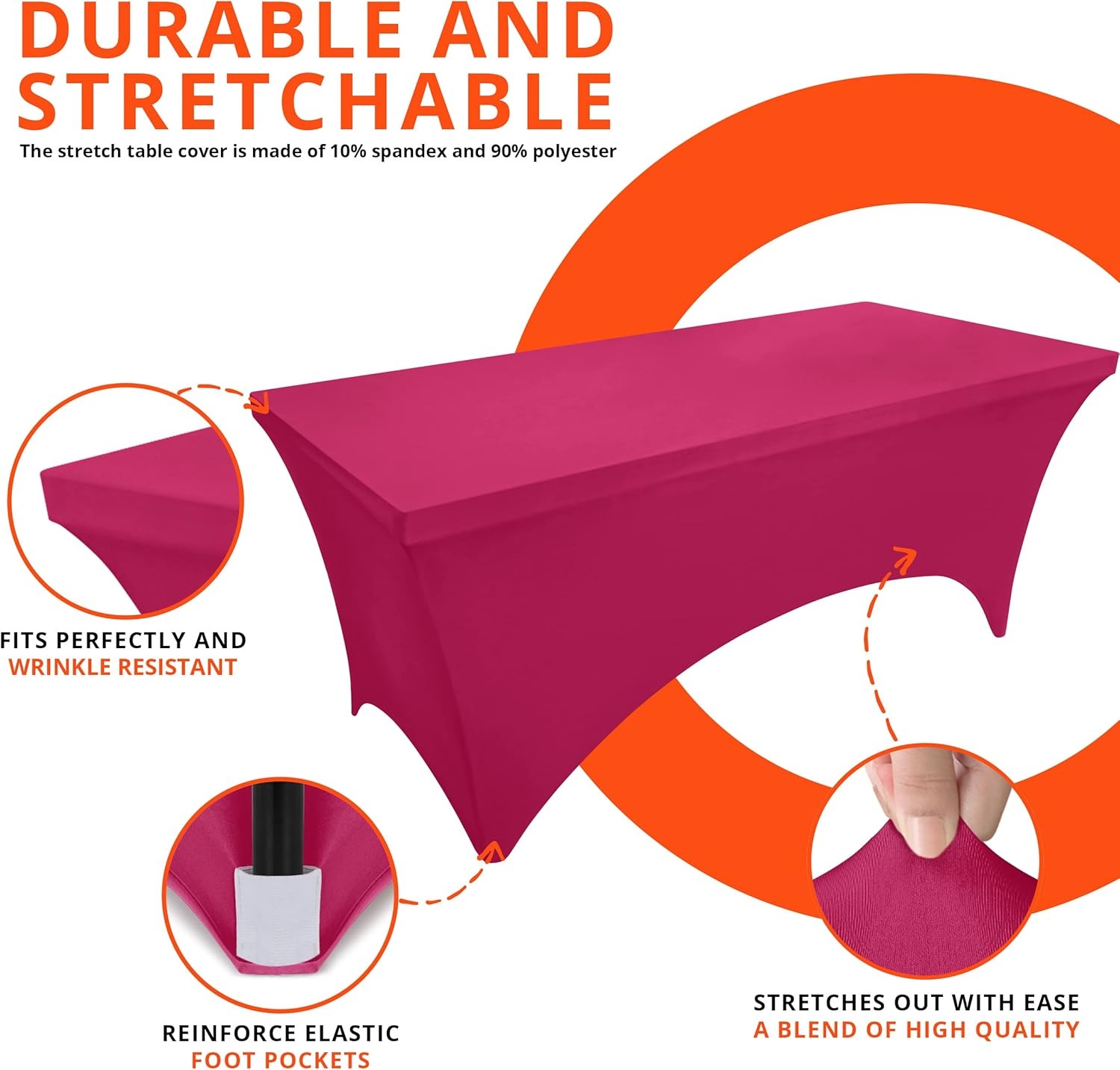 image:imageUtopia Kitchen Spandex Tablecloth 1 Pack 4FT Black Tight Fitted Washable and Wrinkle Resistant Stretch Rectangular Patio Table Cover for Event Wedding Banquet amp Parties 48Lx30Wx30H InchFuchsia