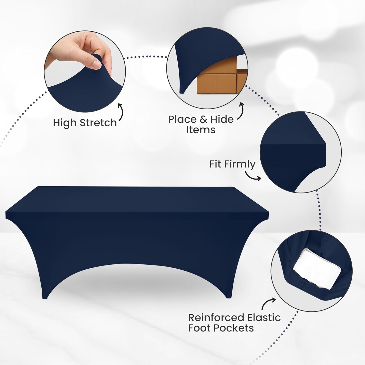 image:imageUtopia Kitchen Spandex Tablecloth 1 Pack 4FT Black Tight Fitted Washable and Wrinkle Resistant Stretch Rectangular Patio Table Cover for Event Wedding Banquet amp Parties 48Lx30Wx30H InchNavy Blue