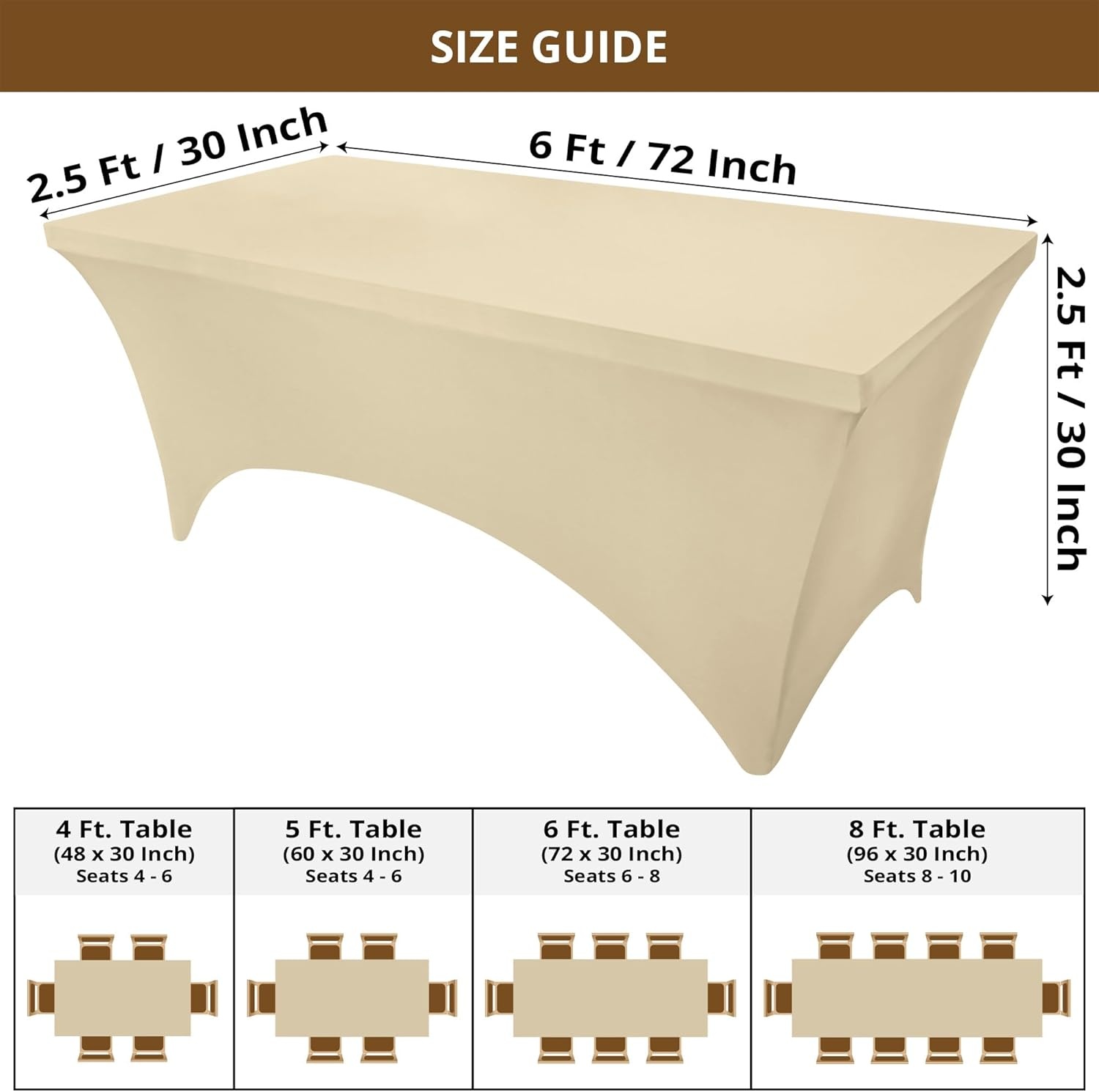 image:imageUtopia Kitchen Spandex Tablecloth 1 Pack 4FT Black Tight Fitted Washable and Wrinkle Resistant Stretch Rectangular Patio Table Cover for Event Wedding Banquet amp Parties 48Lx30Wx30H InchChampagne