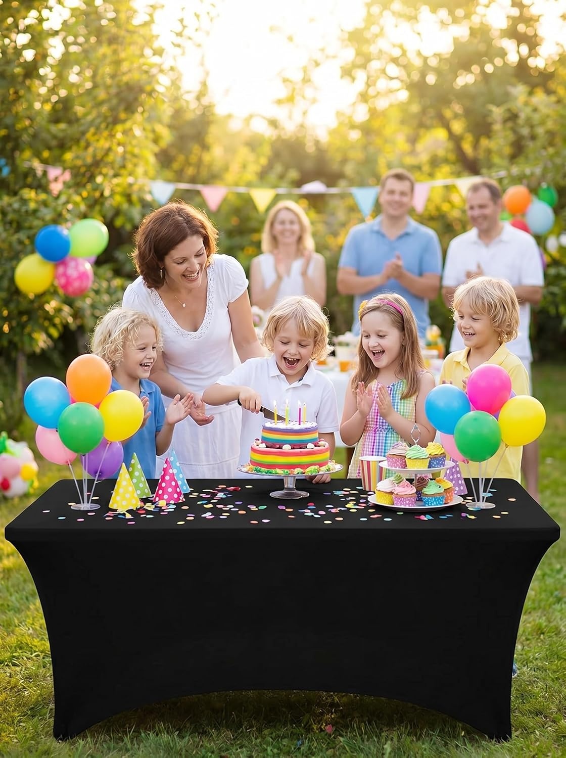 image:imageUtopia Kitchen Spandex Tablecloth 1 Pack 4FT Black Tight Fitted Washable and Wrinkle Resistant Stretch Rectangular Patio Table Cover for Event Wedding Banquet amp Parties 48Lx30Wx30H InchBlack