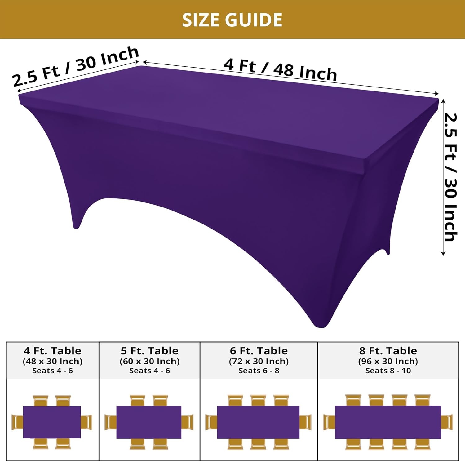 image:imageUtopia Kitchen Spandex Tablecloth 1 Pack 4FT Black Tight Fitted Washable and Wrinkle Resistant Stretch Rectangular Patio Table Cover for Event Wedding Banquet amp Parties 48Lx30Wx30H InchPurple