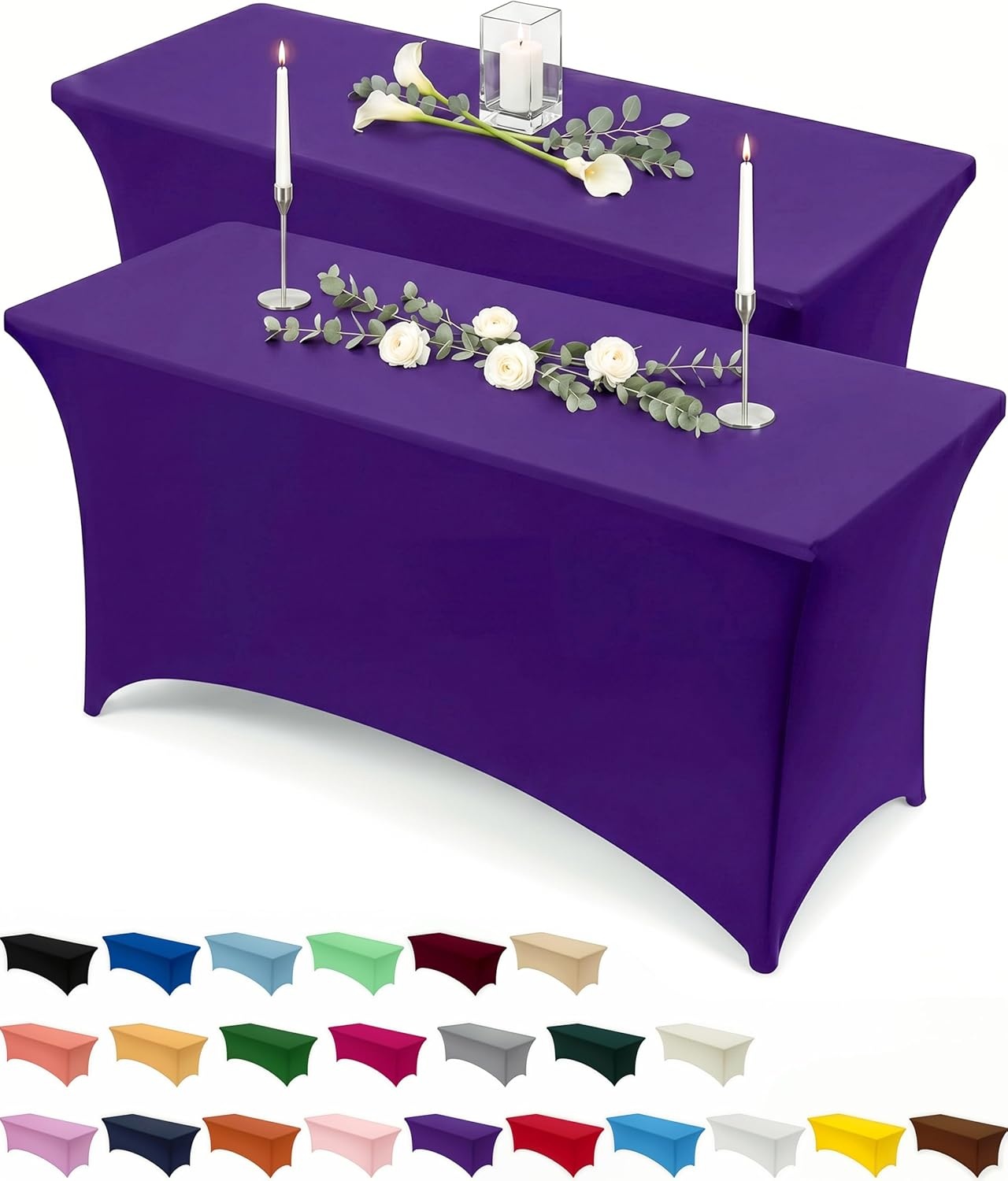 image:imageUtopia Kitchen Spandex Tablecloth 1 Pack 4FT Black Tight Fitted Washable and Wrinkle Resistant Stretch Rectangular Patio Table Cover for Event Wedding Banquet amp Parties 48Lx30Wx30H InchPurple