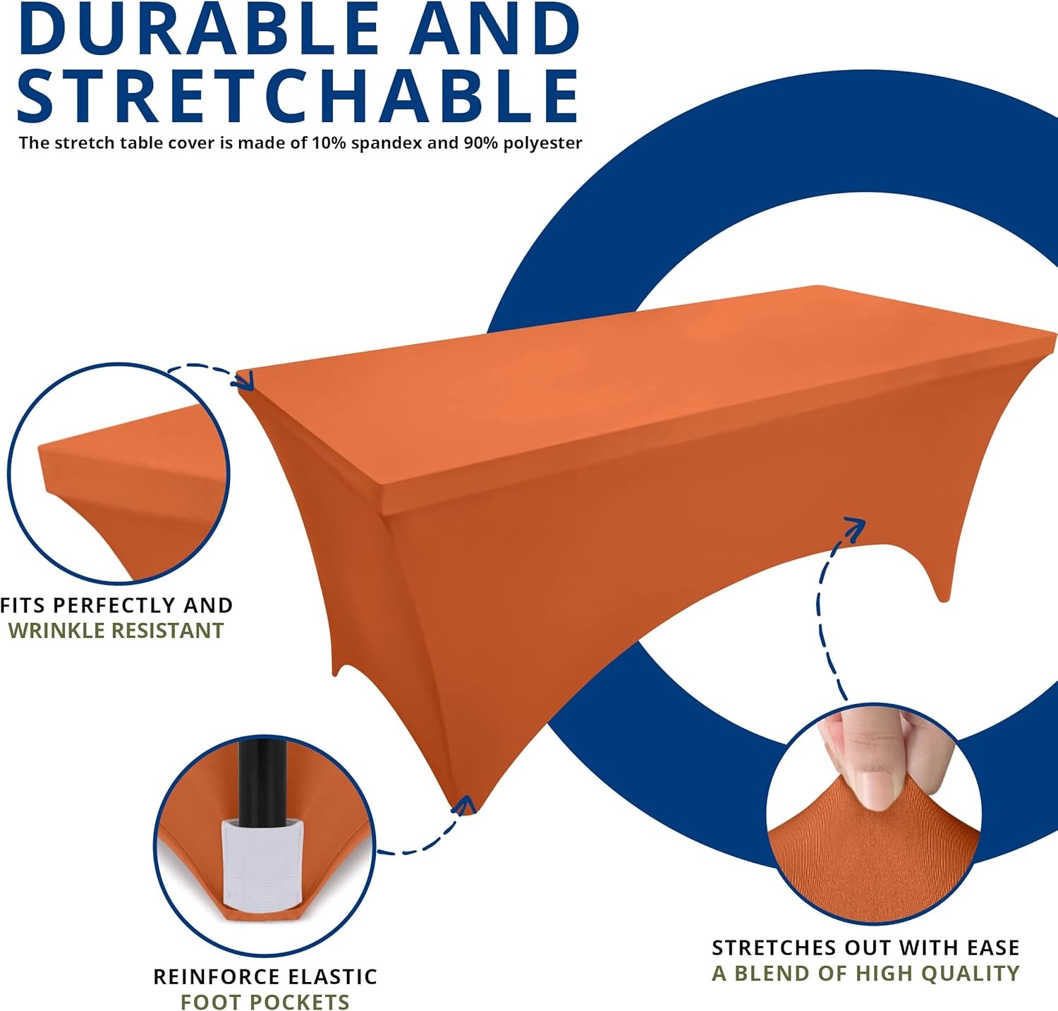 image:imageUtopia Kitchen Spandex Tablecloth 1 Pack 4FT Black Tight Fitted Washable and Wrinkle Resistant Stretch Rectangular Patio Table Cover for Event Wedding Banquet amp Parties 48Lx30Wx30H InchOrange