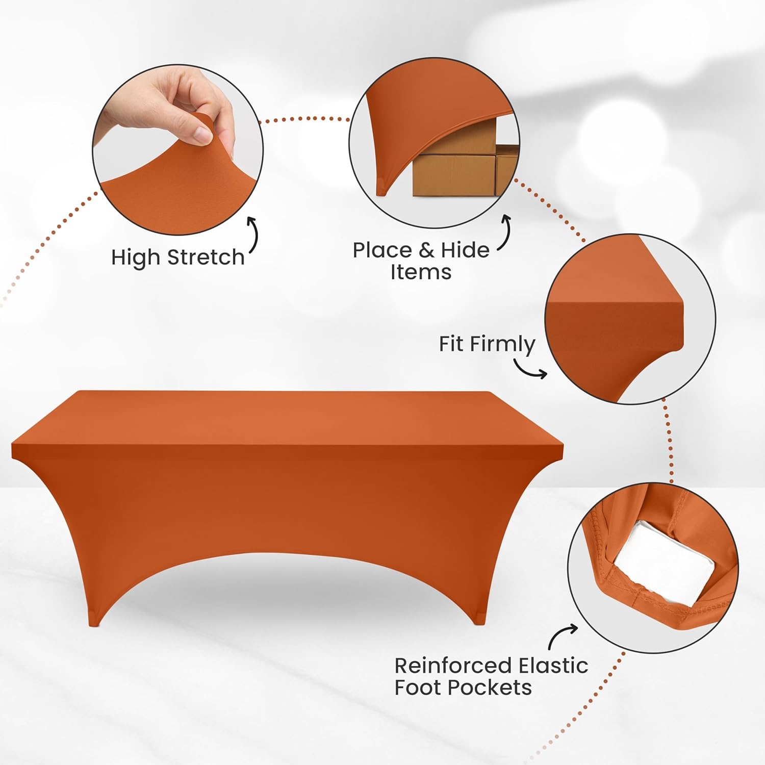 image:imageUtopia Kitchen Spandex Tablecloth 1 Pack 4FT Black Tight Fitted Washable and Wrinkle Resistant Stretch Rectangular Patio Table Cover for Event Wedding Banquet amp Parties 48Lx30Wx30H InchOrange