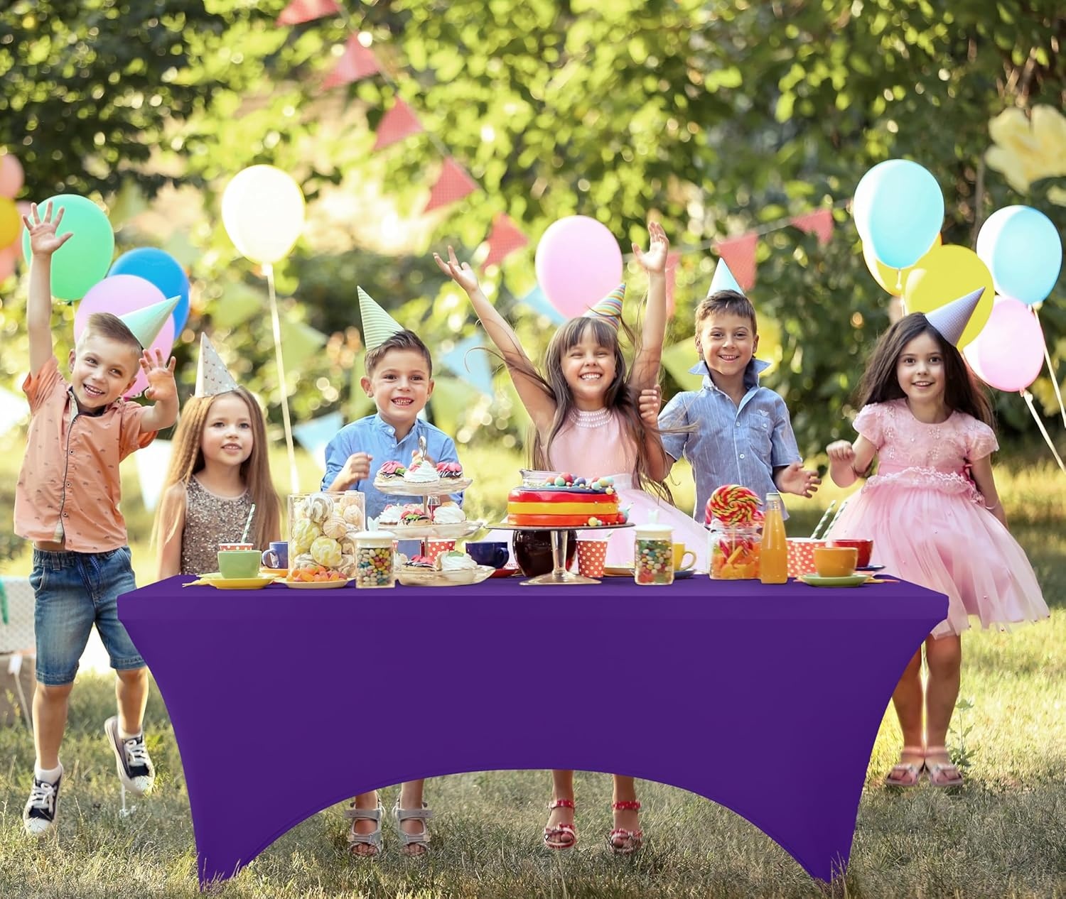 image:imageUtopia Kitchen Spandex Tablecloth 1 Pack 4FT Black Tight Fitted Washable and Wrinkle Resistant Stretch Rectangular Patio Table Cover for Event Wedding Banquet amp Parties 48Lx30Wx30H InchPurple