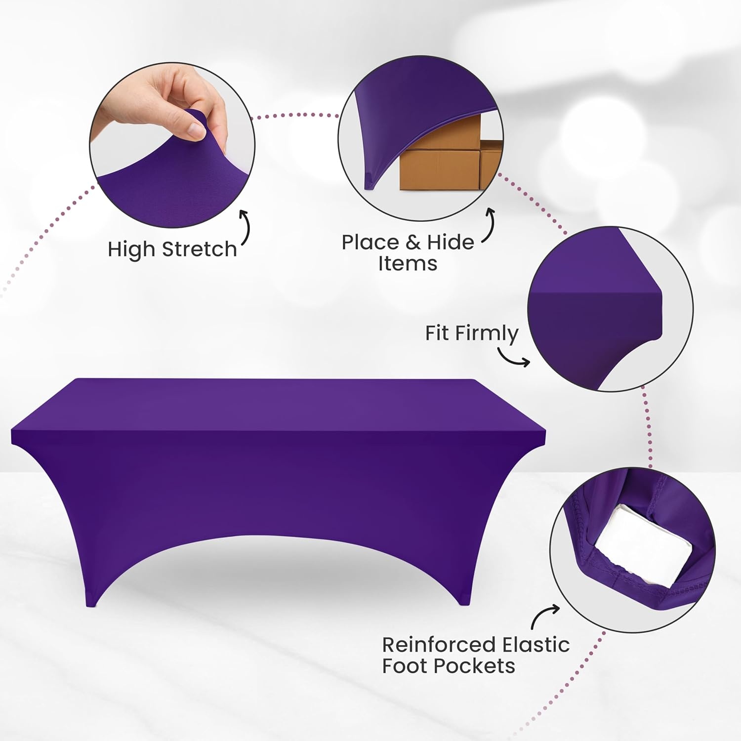 image:imageUtopia Kitchen Spandex Tablecloth 1 Pack 4FT Black Tight Fitted Washable and Wrinkle Resistant Stretch Rectangular Patio Table Cover for Event Wedding Banquet amp Parties 48Lx30Wx30H InchPurple