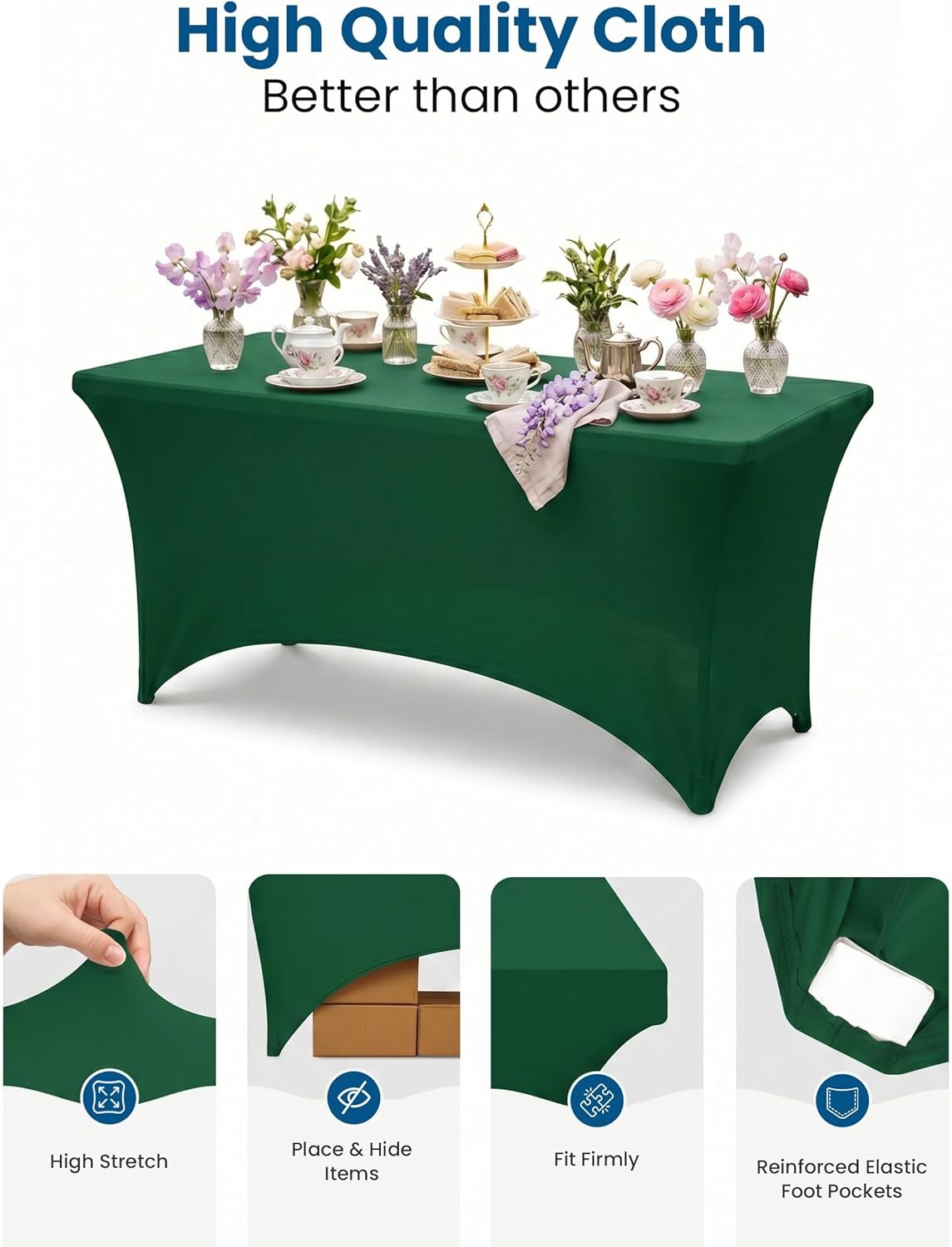 image:imageUtopia Kitchen Spandex Tablecloth 1 Pack 4FT Black Tight Fitted Washable and Wrinkle Resistant Stretch Rectangular Patio Table Cover for Event Wedding Banquet amp Parties 48Lx30Wx30H InchEmerald Green