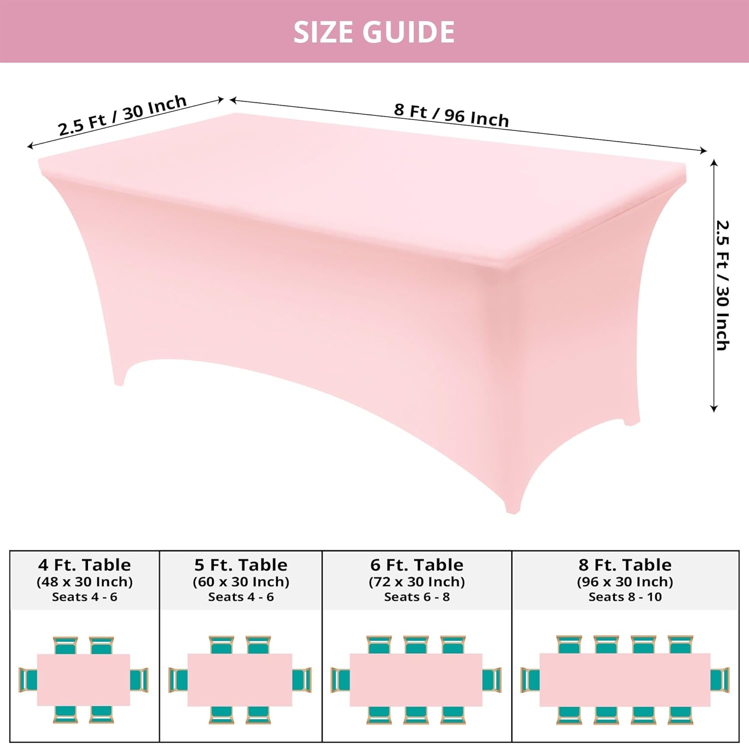 image:imageUtopia Kitchen Spandex Tablecloth 1 Pack 4FT Black Tight Fitted Washable and Wrinkle Resistant Stretch Rectangular Patio Table Cover for Event Wedding Banquet amp Parties 48Lx30Wx30H InchPink