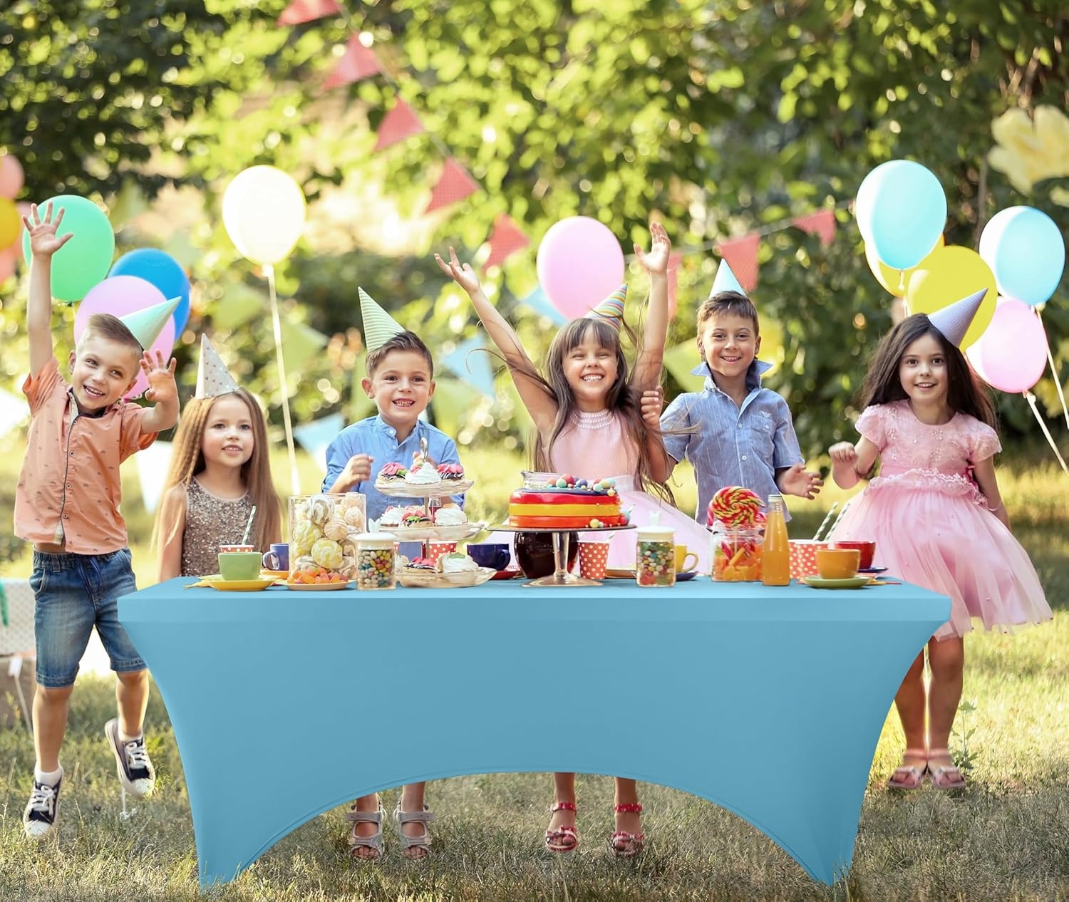 image:imageUtopia Kitchen Spandex Tablecloth 1 Pack 4FT Black Tight Fitted Washable and Wrinkle Resistant Stretch Rectangular Patio Table Cover for Event Wedding Banquet amp Parties 48Lx30Wx30H InchBlue Mist