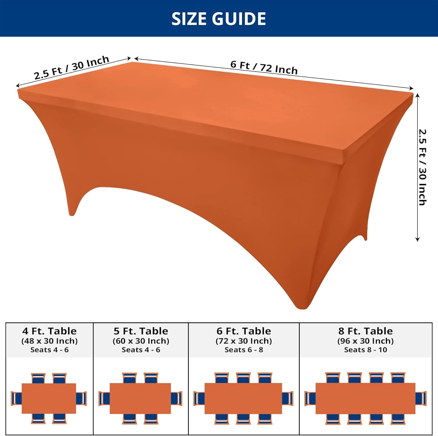 image:imageUtopia Kitchen Spandex Tablecloth 1 Pack 4FT Black Tight Fitted Washable and Wrinkle Resistant Stretch Rectangular Patio Table Cover for Event Wedding Banquet amp Parties 48Lx30Wx30H InchOrange