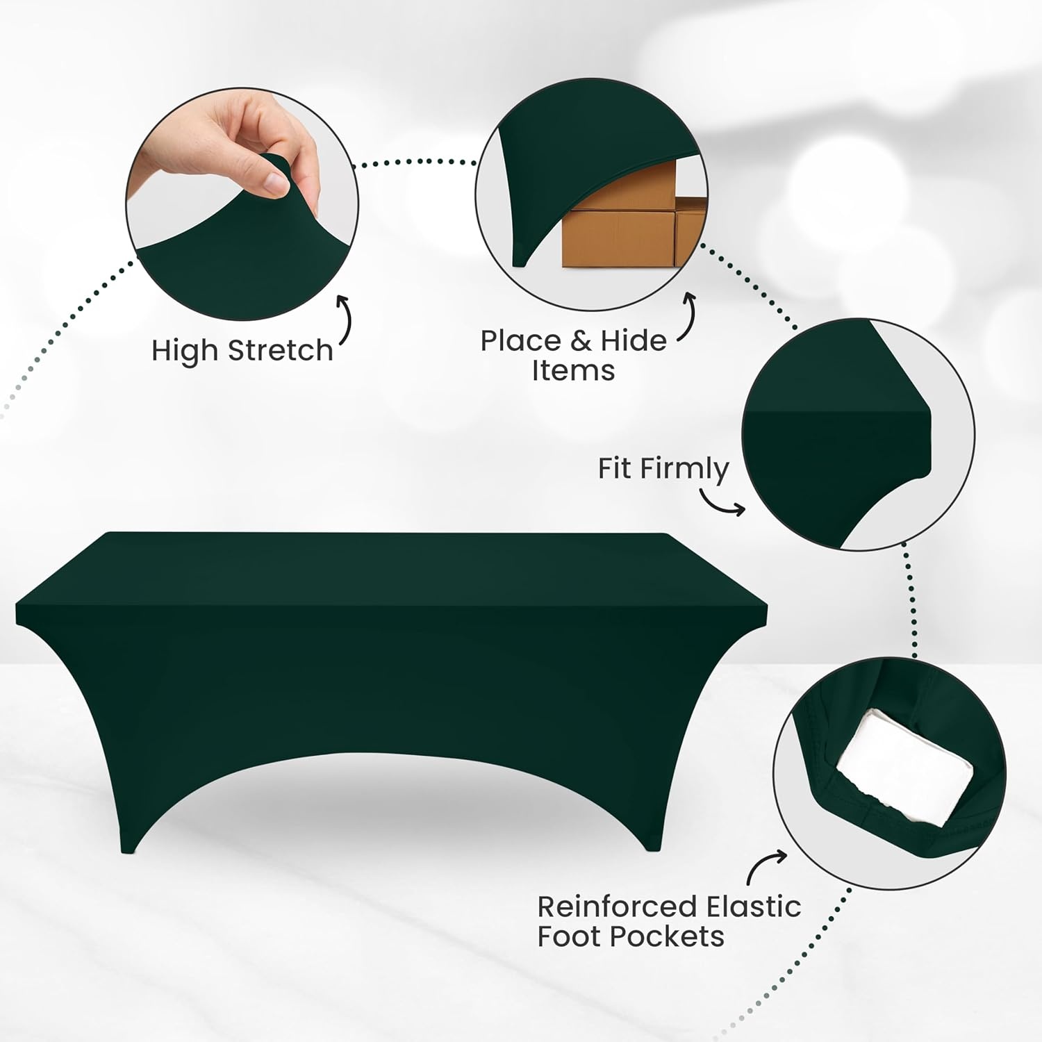 image:imageUtopia Kitchen Spandex Tablecloth 1 Pack 4FT Black Tight Fitted Washable and Wrinkle Resistant Stretch Rectangular Patio Table Cover for Event Wedding Banquet amp Parties 48Lx30Wx30H InchHunter Green
