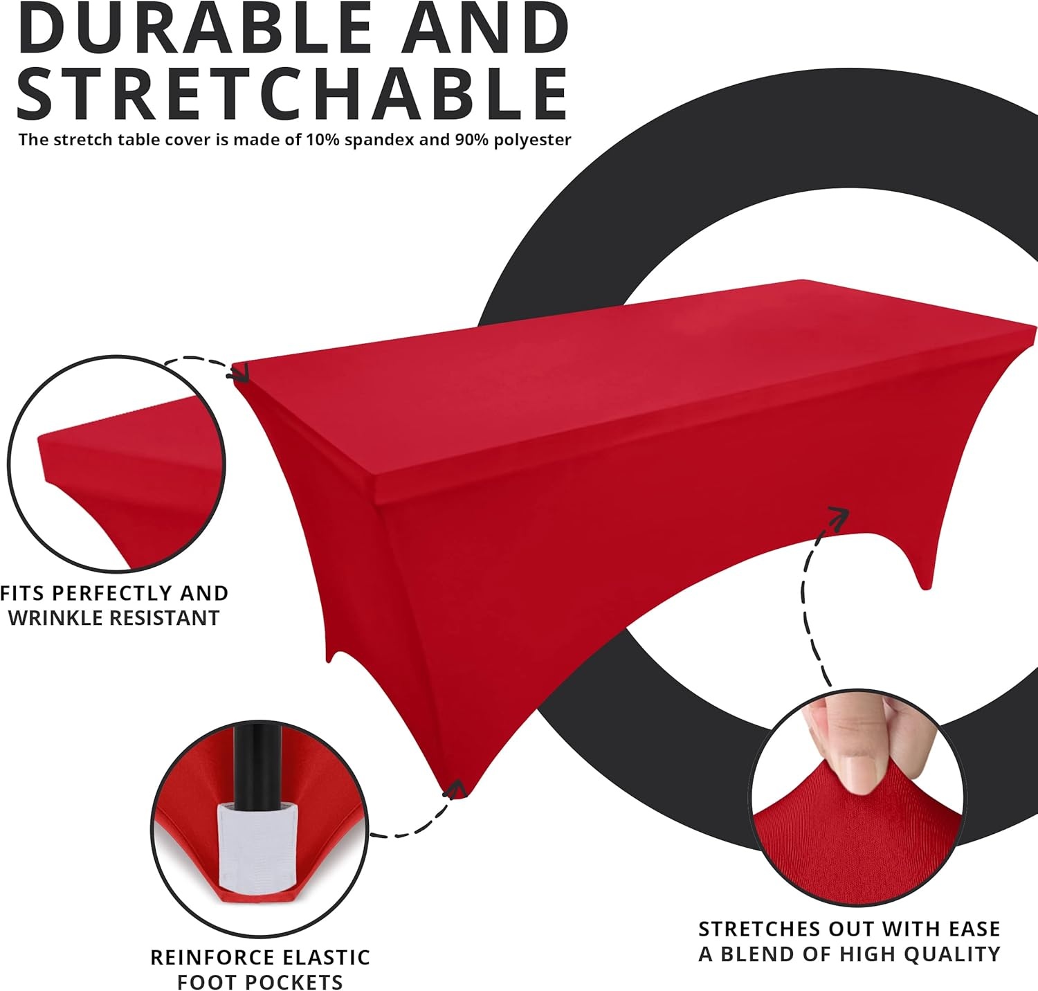 image:imageUtopia Kitchen Spandex Tablecloth 1 Pack 4FT Black Tight Fitted Washable and Wrinkle Resistant Stretch Rectangular Patio Table Cover for Event Wedding Banquet amp Parties 48Lx30Wx30H InchRed