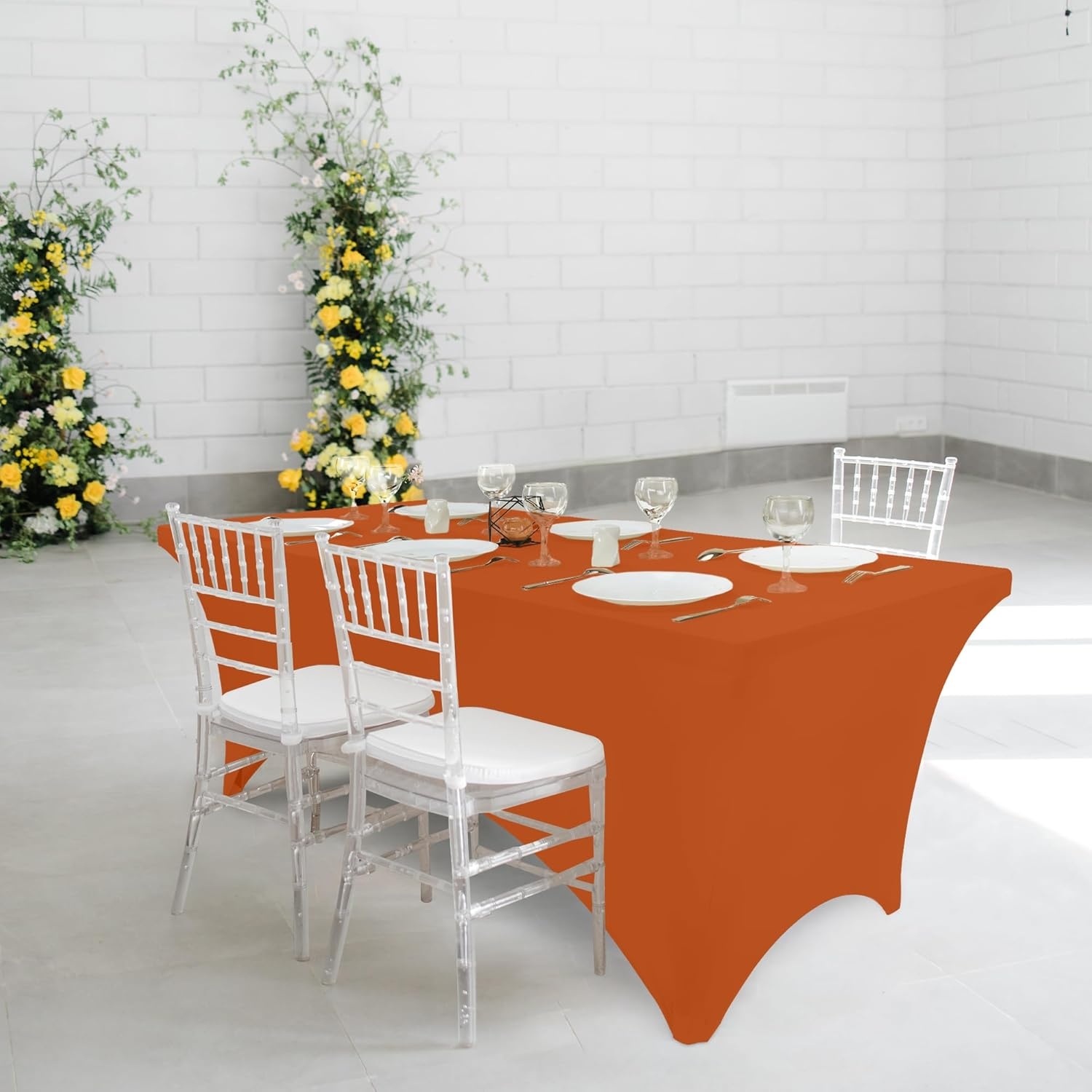 image:imageUtopia Kitchen Spandex Tablecloth 1 Pack 4FT Black Tight Fitted Washable and Wrinkle Resistant Stretch Rectangular Patio Table Cover for Event Wedding Banquet amp Parties 48Lx30Wx30H InchOrange