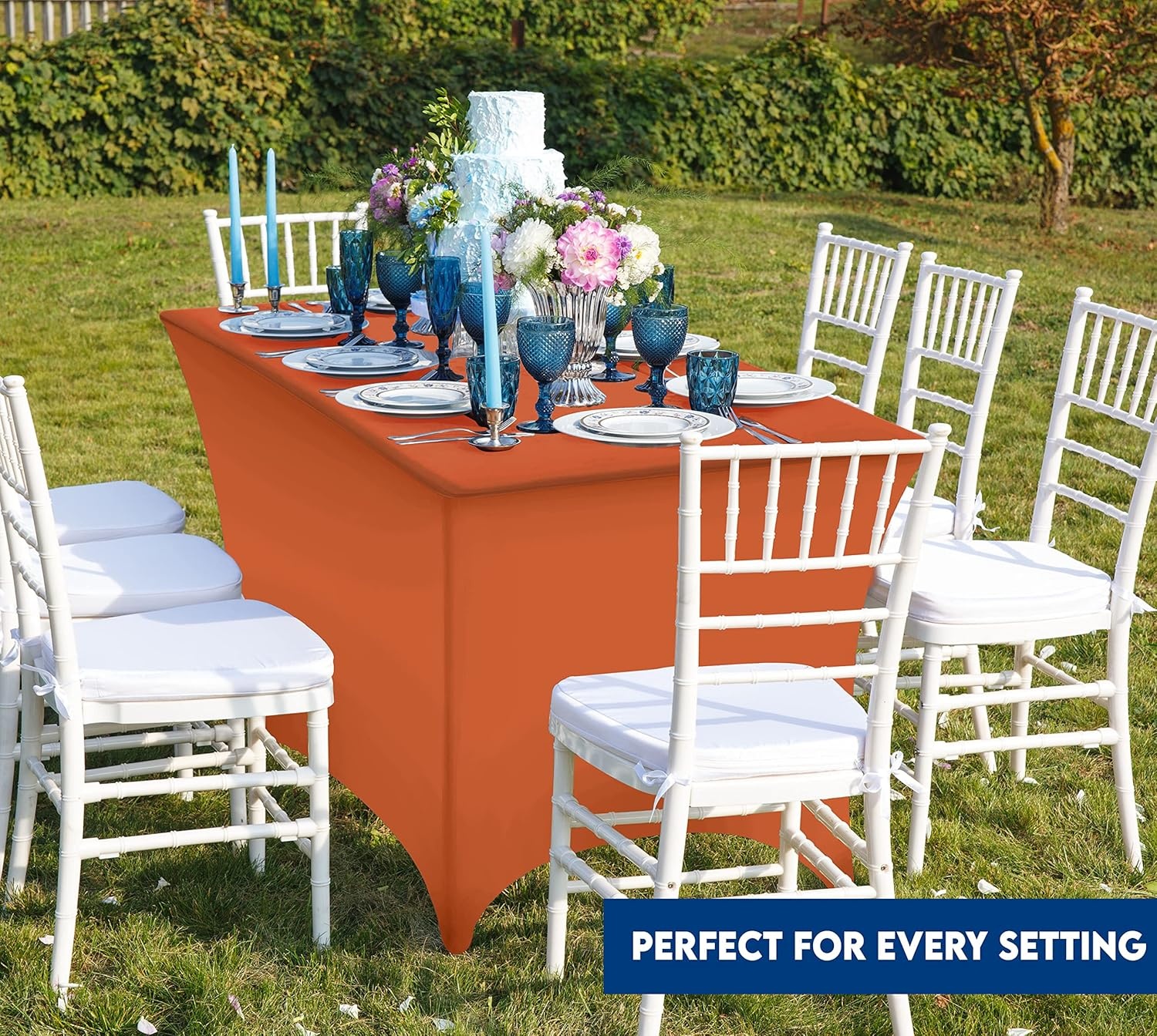 image:imageUtopia Kitchen Spandex Tablecloth 1 Pack 4FT Black Tight Fitted Washable and Wrinkle Resistant Stretch Rectangular Patio Table Cover for Event Wedding Banquet amp Parties 48Lx30Wx30H InchOrange