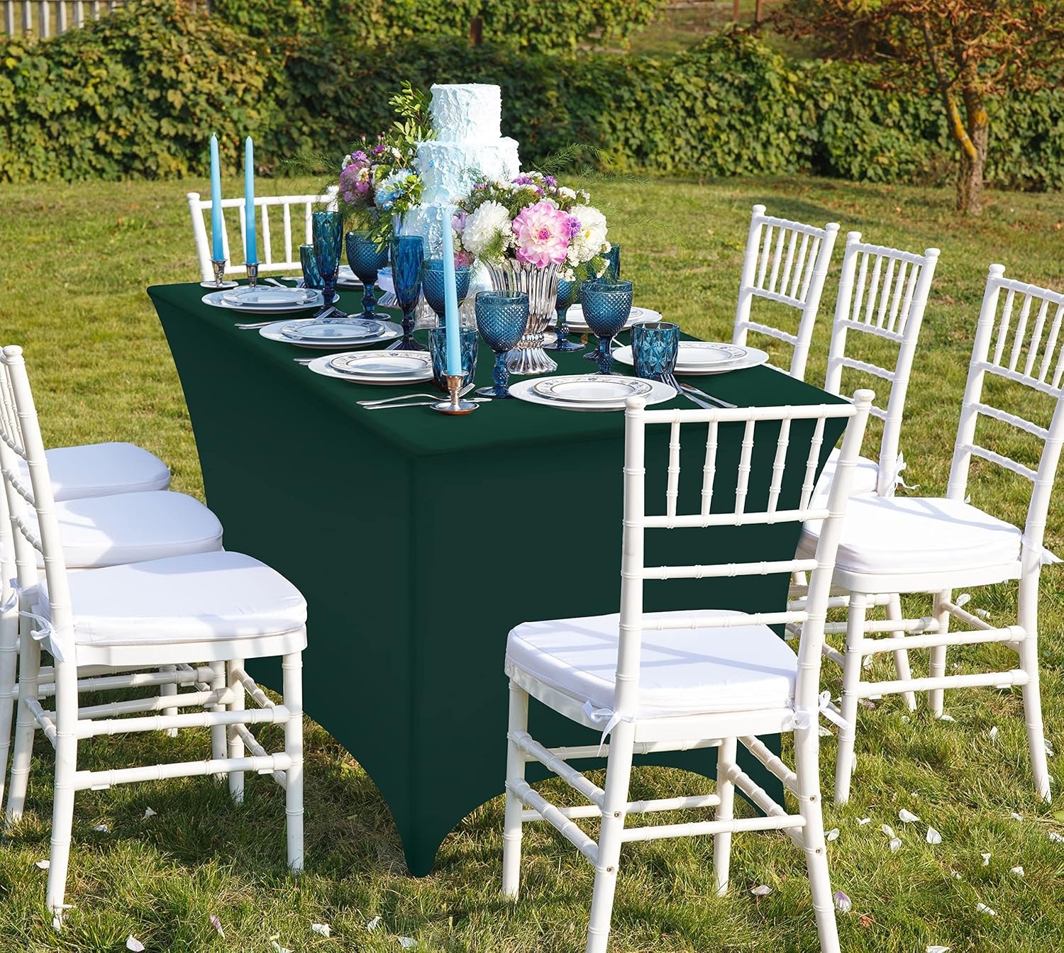 image:imageUtopia Kitchen Spandex Tablecloth 1 Pack 4FT Black Tight Fitted Washable and Wrinkle Resistant Stretch Rectangular Patio Table Cover for Event Wedding Banquet amp Parties 48Lx30Wx30H InchHunter Green
