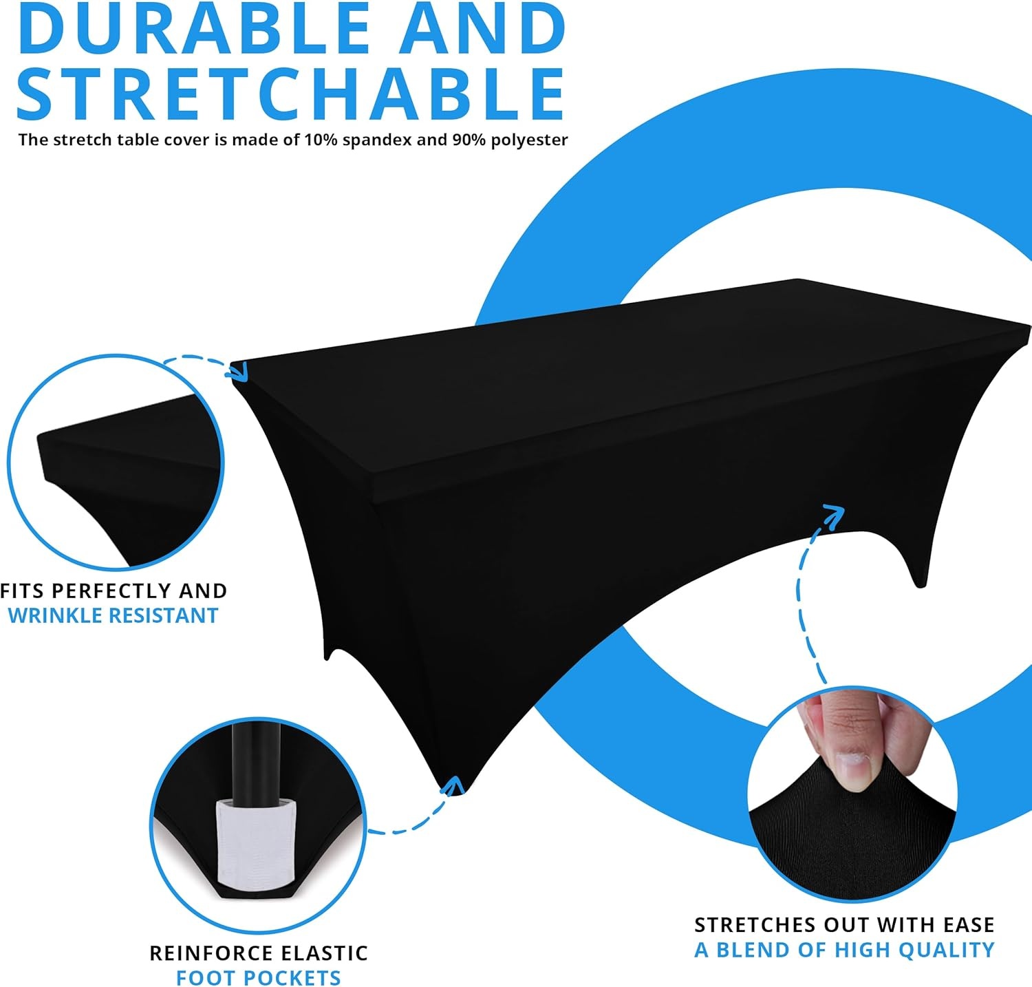 image:imageUtopia Kitchen Spandex Tablecloth 1 Pack 4FT Black Tight Fitted Washable and Wrinkle Resistant Stretch Rectangular Patio Table Cover for Event Wedding Banquet amp Parties 48Lx30Wx30H InchBlack