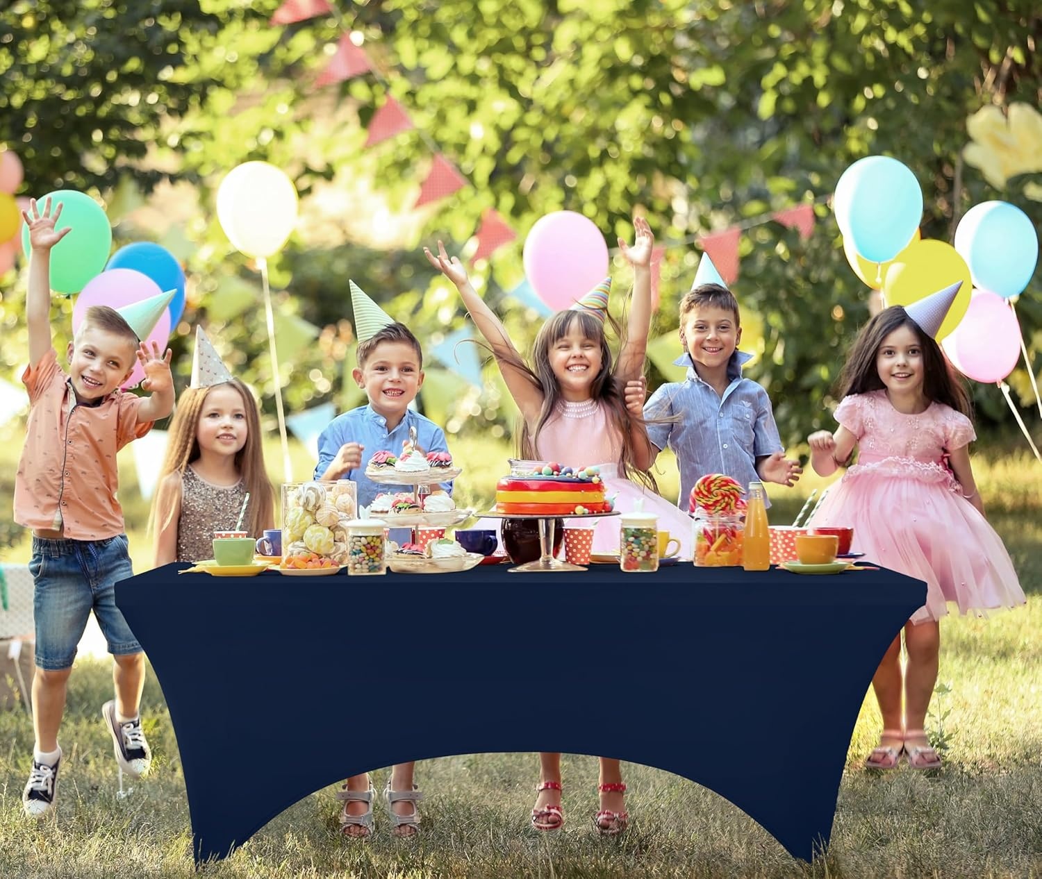 image:imageUtopia Kitchen Spandex Tablecloth 1 Pack 4FT Black Tight Fitted Washable and Wrinkle Resistant Stretch Rectangular Patio Table Cover for Event Wedding Banquet amp Parties 48Lx30Wx30H InchNavy Blue