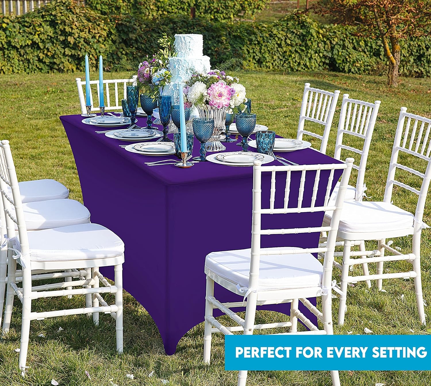 image:imageUtopia Kitchen Spandex Tablecloth 1 Pack 4FT Black Tight Fitted Washable and Wrinkle Resistant Stretch Rectangular Patio Table Cover for Event Wedding Banquet amp Parties 48Lx30Wx30H InchPurple