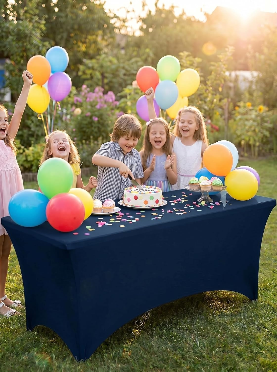 image:imageUtopia Kitchen Spandex Tablecloth 1 Pack 4FT Black Tight Fitted Washable and Wrinkle Resistant Stretch Rectangular Patio Table Cover for Event Wedding Banquet amp Parties 48Lx30Wx30H InchNavy Blue