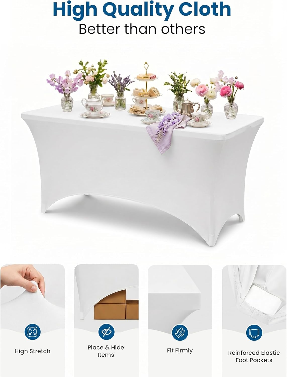 image:imageUtopia Kitchen Spandex Tablecloth 1 Pack 4FT Black Tight Fitted Washable and Wrinkle Resistant Stretch Rectangular Patio Table Cover for Event Wedding Banquet amp Parties 48Lx30Wx30H InchWhite
