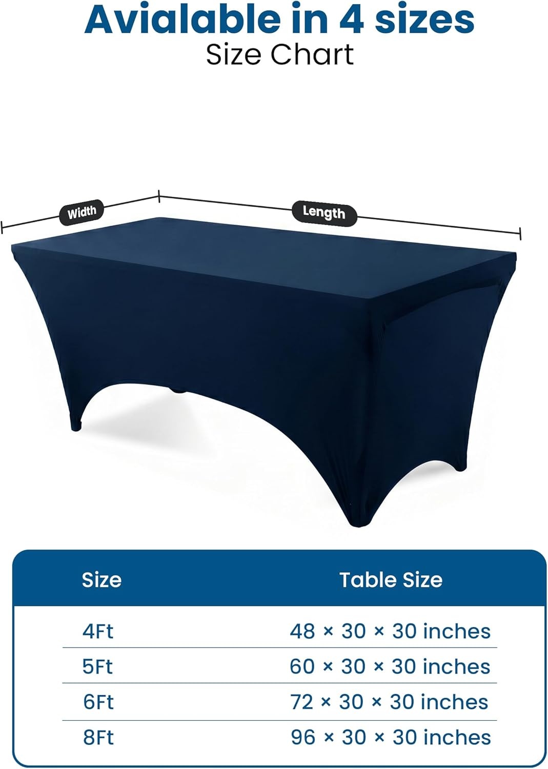 image:imageUtopia Kitchen Spandex Tablecloth 1 Pack 4FT Black Tight Fitted Washable and Wrinkle Resistant Stretch Rectangular Patio Table Cover for Event Wedding Banquet amp Parties 48Lx30Wx30H InchNavy Blue