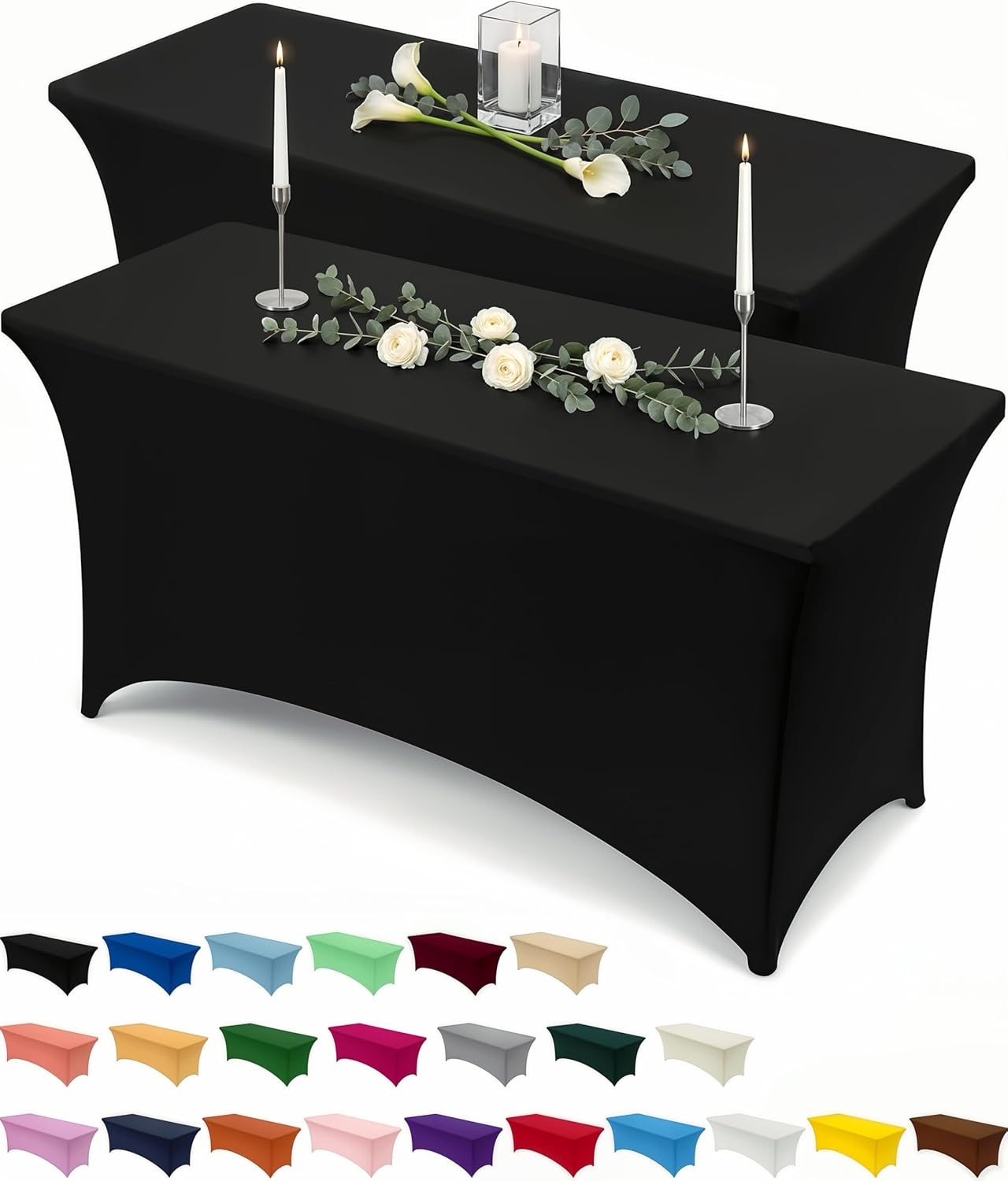 image:imageUtopia Kitchen Spandex Tablecloth 1 Pack 4FT Black Tight Fitted Washable and Wrinkle Resistant Stretch Rectangular Patio Table Cover for Event Wedding Banquet amp Parties 48Lx30Wx30H InchBlack