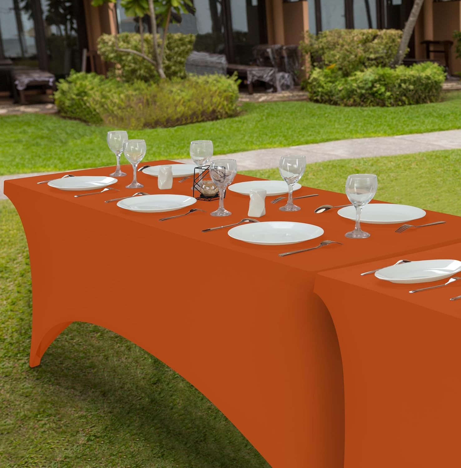 image:imageUtopia Kitchen Spandex Tablecloth 1 Pack 4FT Black Tight Fitted Washable and Wrinkle Resistant Stretch Rectangular Patio Table Cover for Event Wedding Banquet amp Parties 48Lx30Wx30H InchOrange