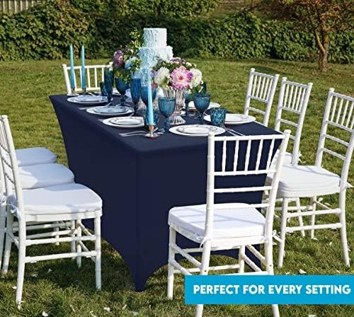 image:imageUtopia Kitchen Spandex Tablecloth 1 Pack 4FT Black Tight Fitted Washable and Wrinkle Resistant Stretch Rectangular Patio Table Cover for Event Wedding Banquet amp Parties 48Lx30Wx30H InchNavy Blue