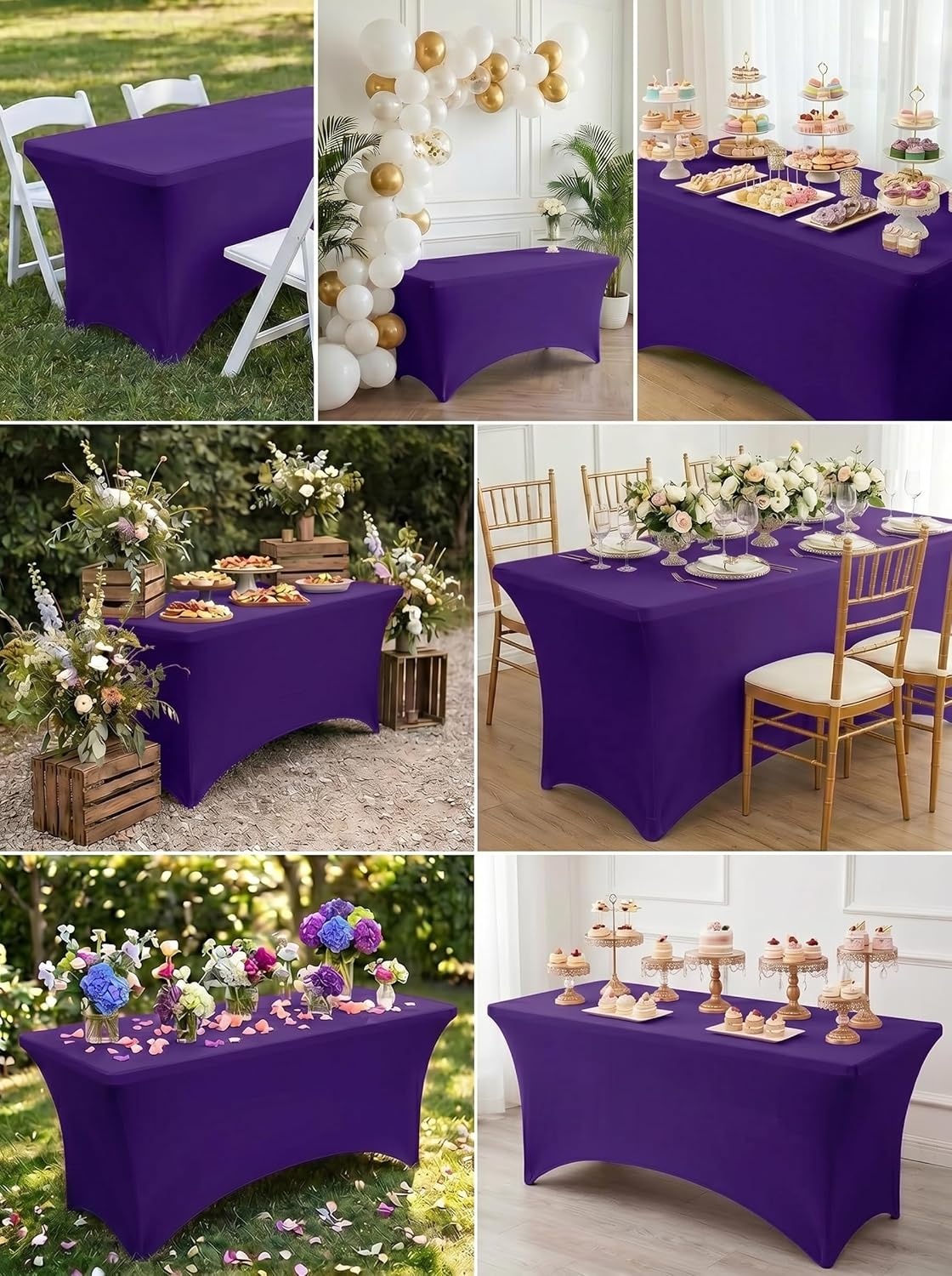 image:imageUtopia Kitchen Spandex Tablecloth 1 Pack 4FT Black Tight Fitted Washable and Wrinkle Resistant Stretch Rectangular Patio Table Cover for Event Wedding Banquet amp Parties 48Lx30Wx30H InchPurple