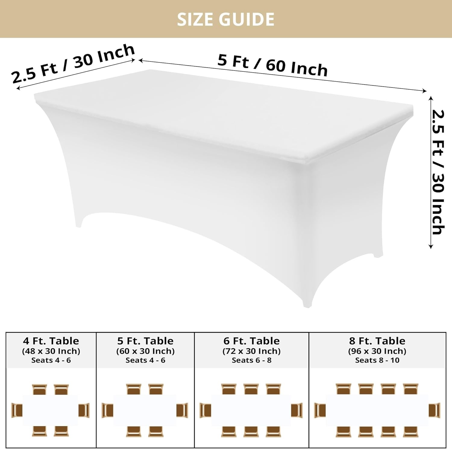 image:imageUtopia Kitchen Spandex Tablecloth 1 Pack 4FT Black Tight Fitted Washable and Wrinkle Resistant Stretch Rectangular Patio Table Cover for Event Wedding Banquet amp Parties 48Lx30Wx30H InchWhite