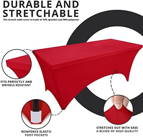 image:imageUtopia Kitchen Spandex Tablecloth 1 Pack 4FT Black Tight Fitted Washable and Wrinkle Resistant Stretch Rectangular Patio Table Cover for Event Wedding Banquet amp Parties 48Lx30Wx30H InchRed