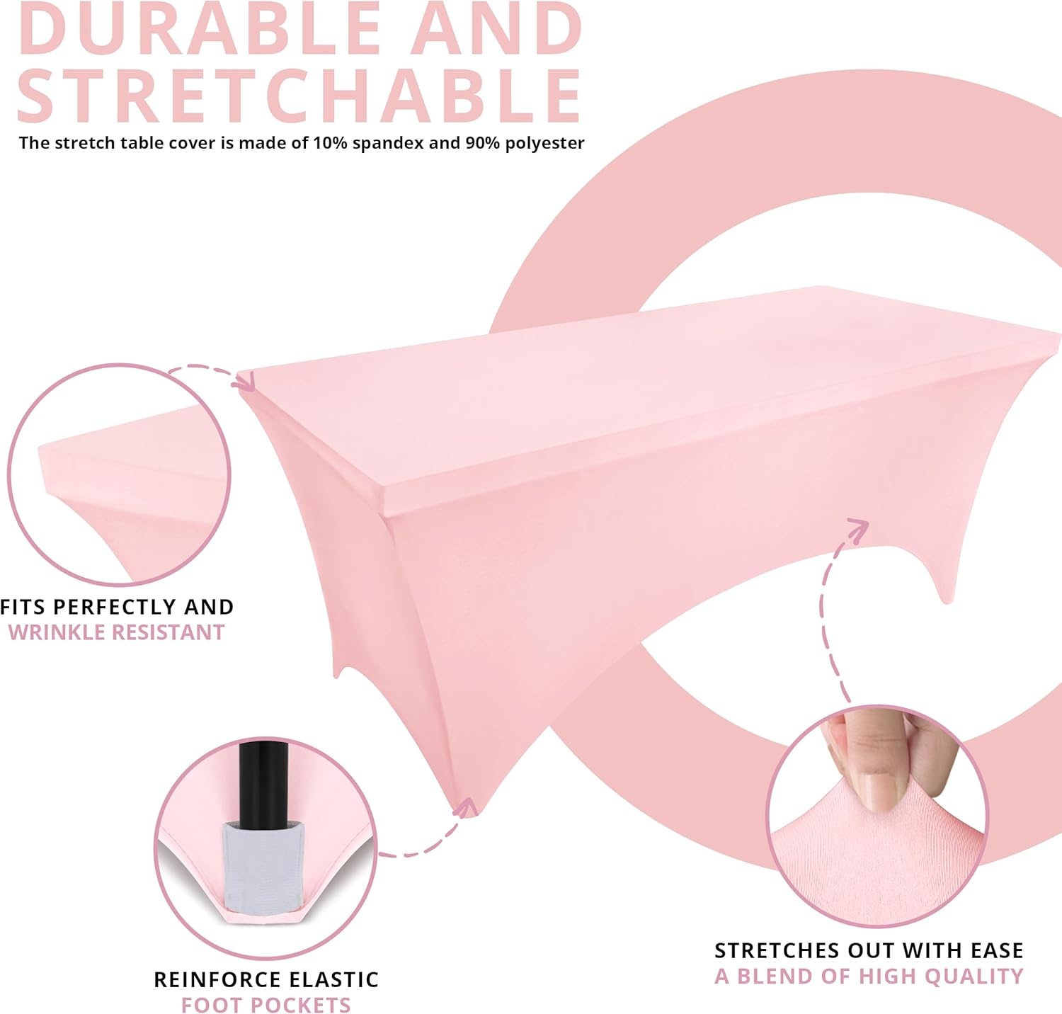 image:imageUtopia Kitchen Spandex Tablecloth 1 Pack 4FT Black Tight Fitted Washable and Wrinkle Resistant Stretch Rectangular Patio Table Cover for Event Wedding Banquet amp Parties 48Lx30Wx30H InchPink