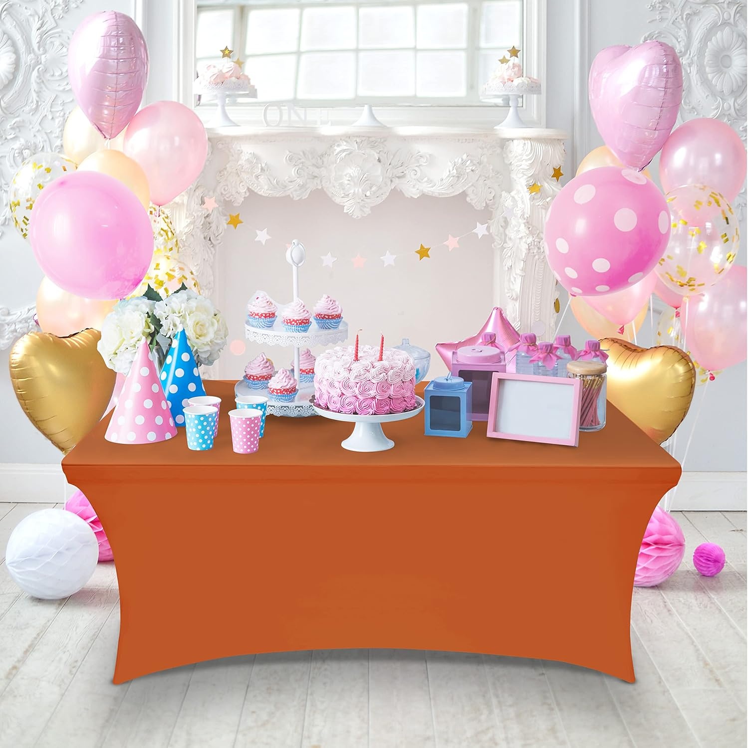 image:imageUtopia Kitchen Spandex Tablecloth 1 Pack 4FT Black Tight Fitted Washable and Wrinkle Resistant Stretch Rectangular Patio Table Cover for Event Wedding Banquet amp Parties 48Lx30Wx30H InchOrange