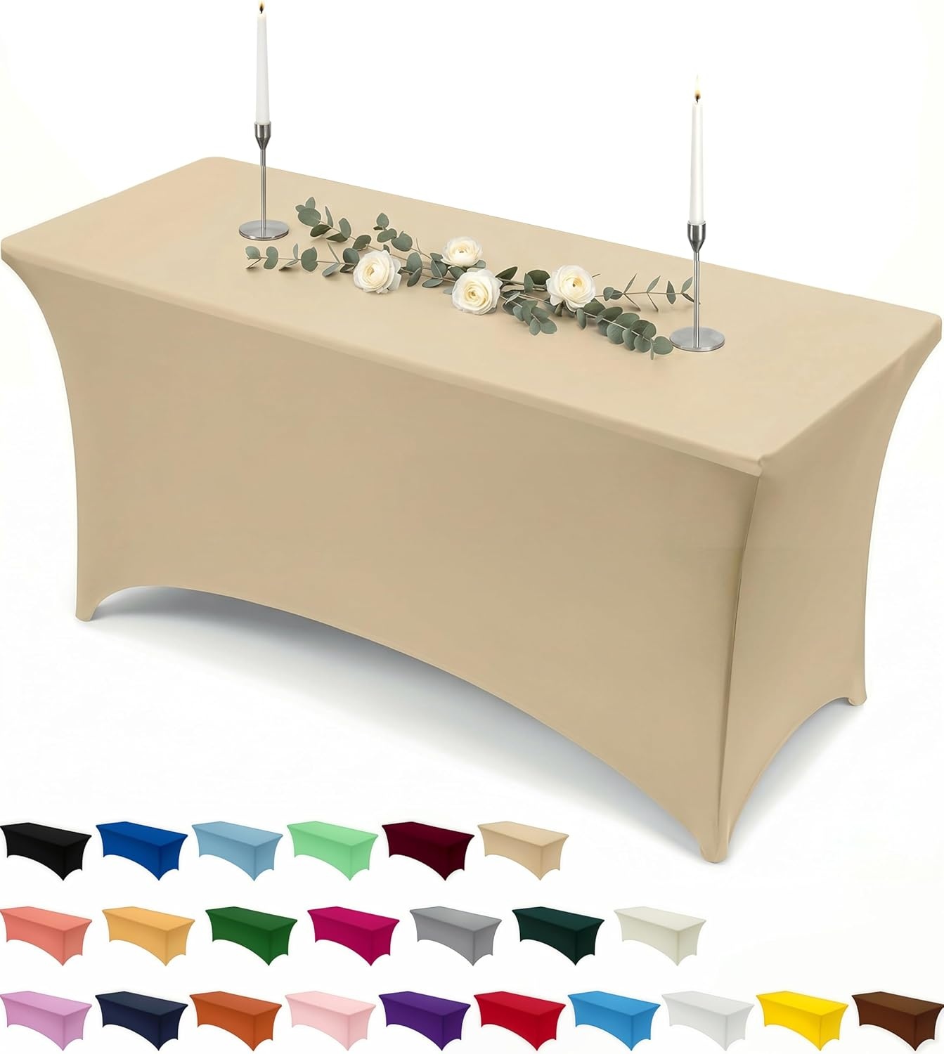 image:imageUtopia Kitchen Spandex Tablecloth 1 Pack 4FT Black Tight Fitted Washable and Wrinkle Resistant Stretch Rectangular Patio Table Cover for Event Wedding Banquet amp Parties 48Lx30Wx30H InchChampagne