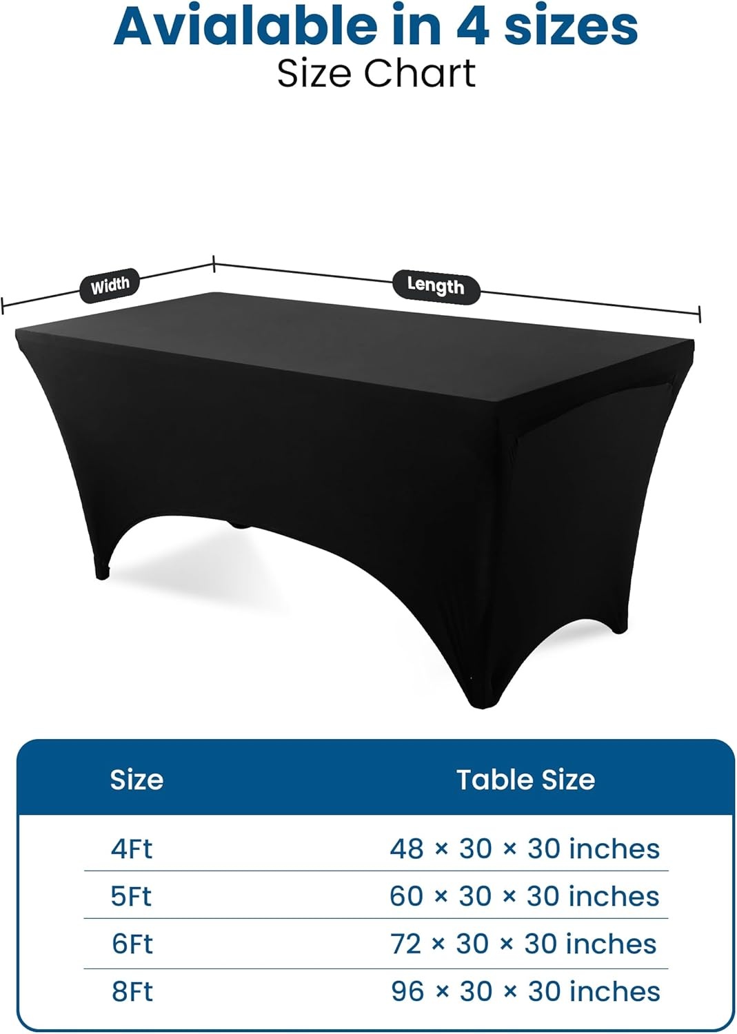 image:imageUtopia Kitchen Spandex Tablecloth 1 Pack 4FT Black Tight Fitted Washable and Wrinkle Resistant Stretch Rectangular Patio Table Cover for Event Wedding Banquet amp Parties 48Lx30Wx30H InchBlack