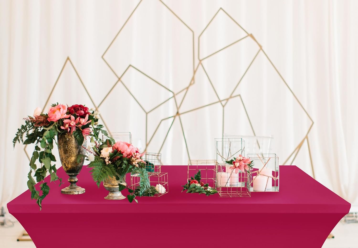 image:imageUtopia Kitchen Spandex Tablecloth 1 Pack 4FT Black Tight Fitted Washable and Wrinkle Resistant Stretch Rectangular Patio Table Cover for Event Wedding Banquet amp Parties 48Lx30Wx30H InchFuchsia